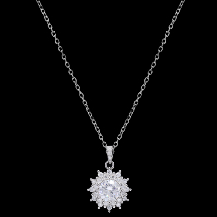 Sterling Silver Celestial Floral Pendant with Moissanite