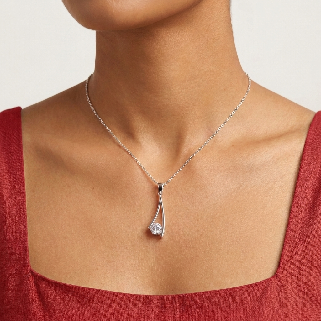 Silver Drop Moissanite Pendant in Sterling Silver