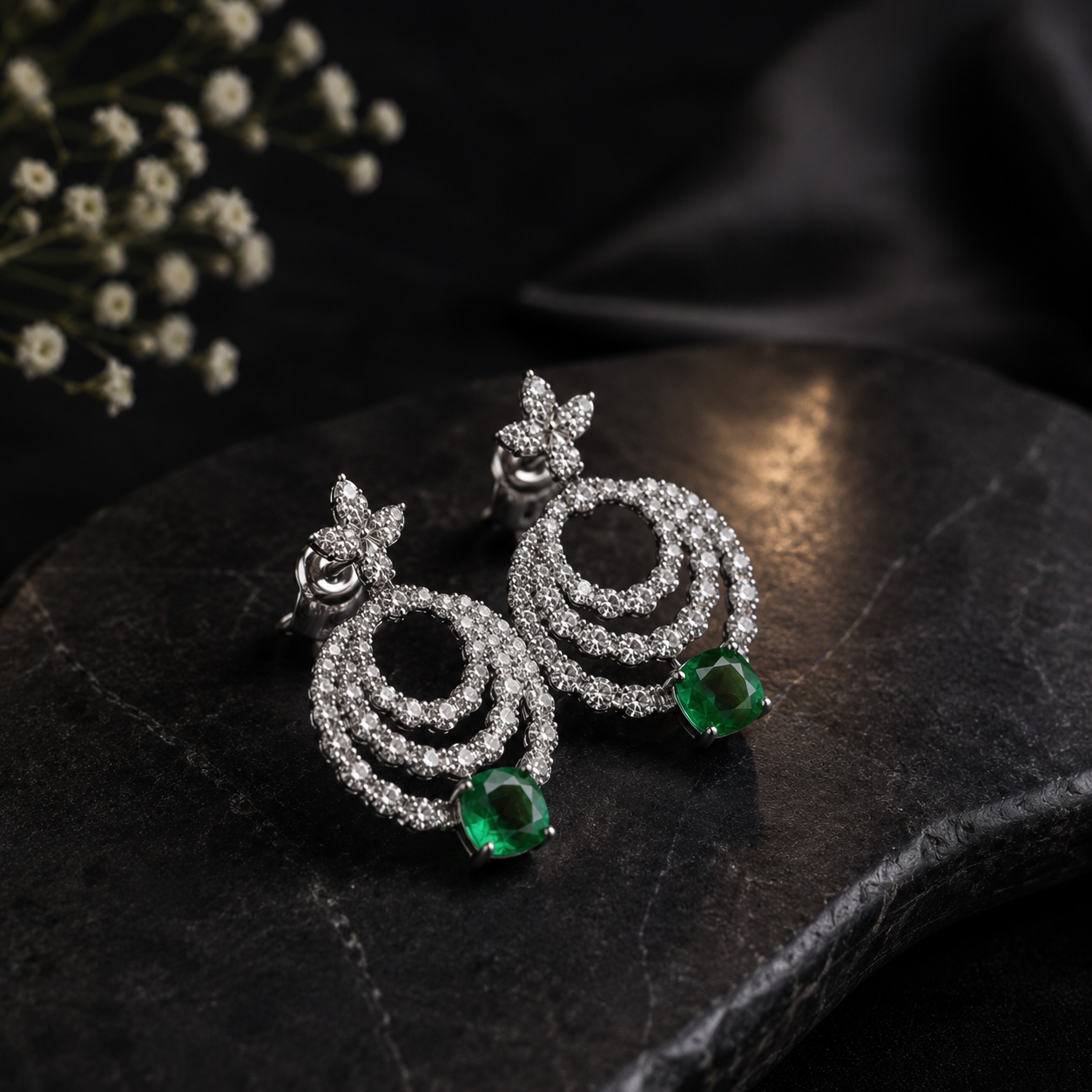 Triple Halo Statement Earrings in Sterling Silver with Moissanite