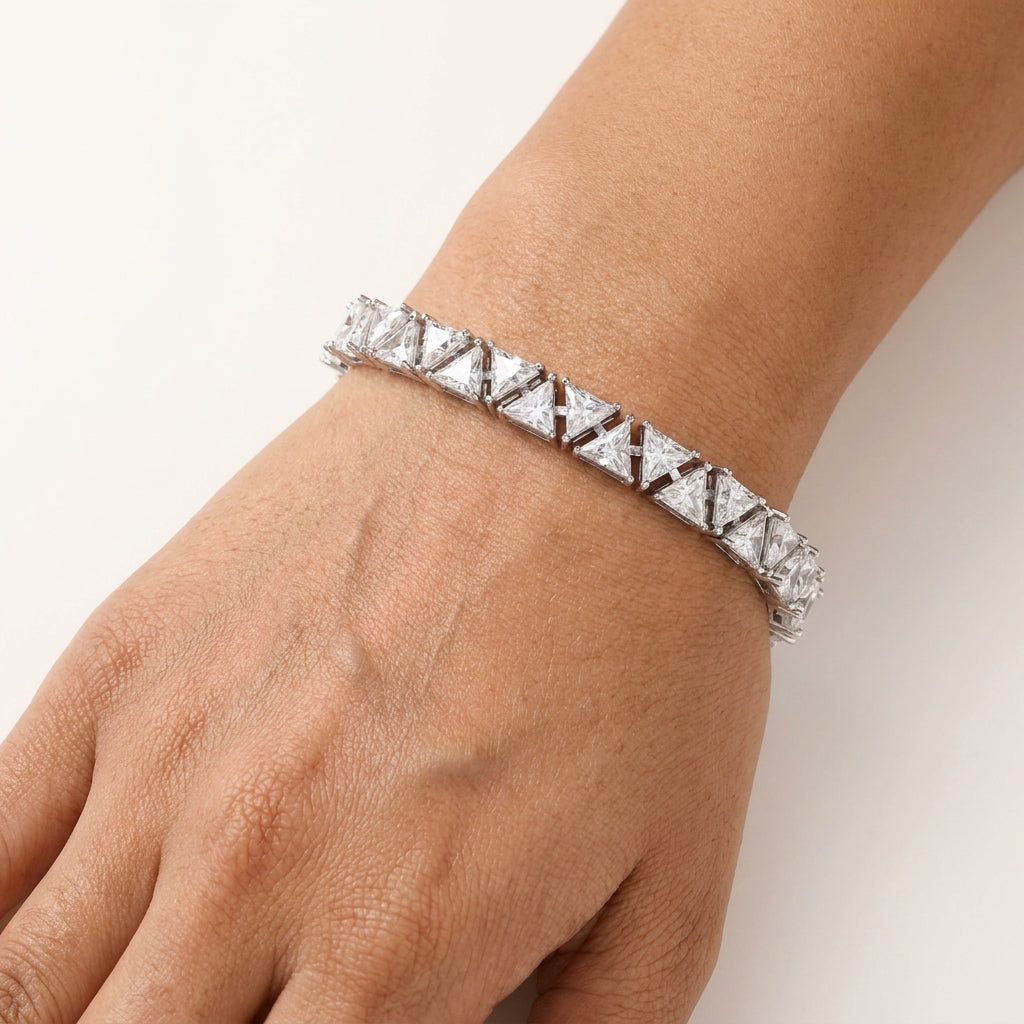 Trillion cut Moissanite Bracelet in Silver, perfect for every occasion