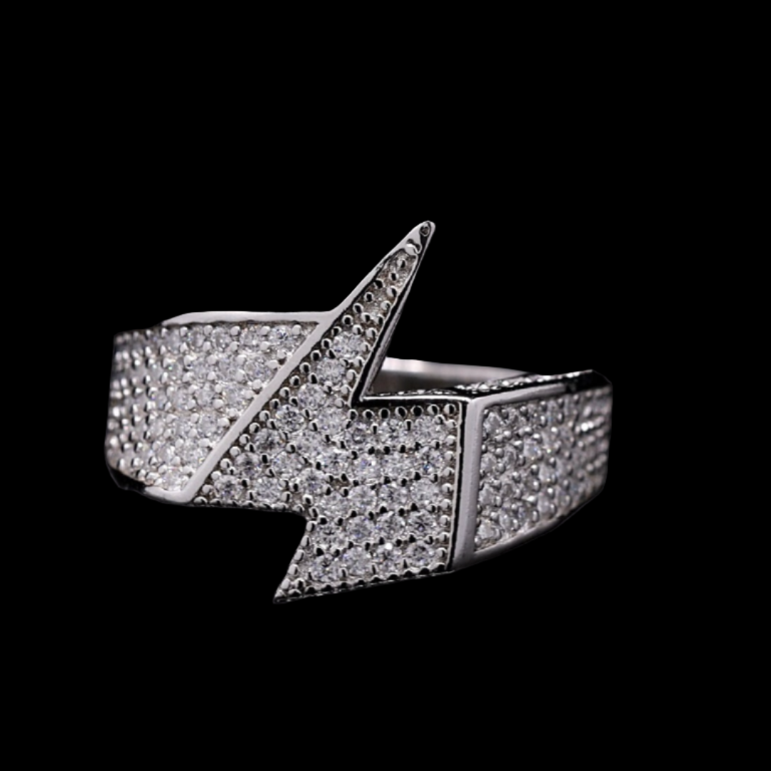 Silver Moissanite Thunder Ring in Sterling Silver for him