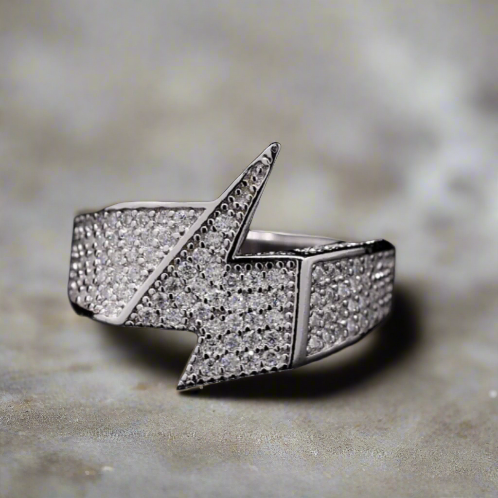 Silver Moissanite Thunder Ring in Sterling Silver for him