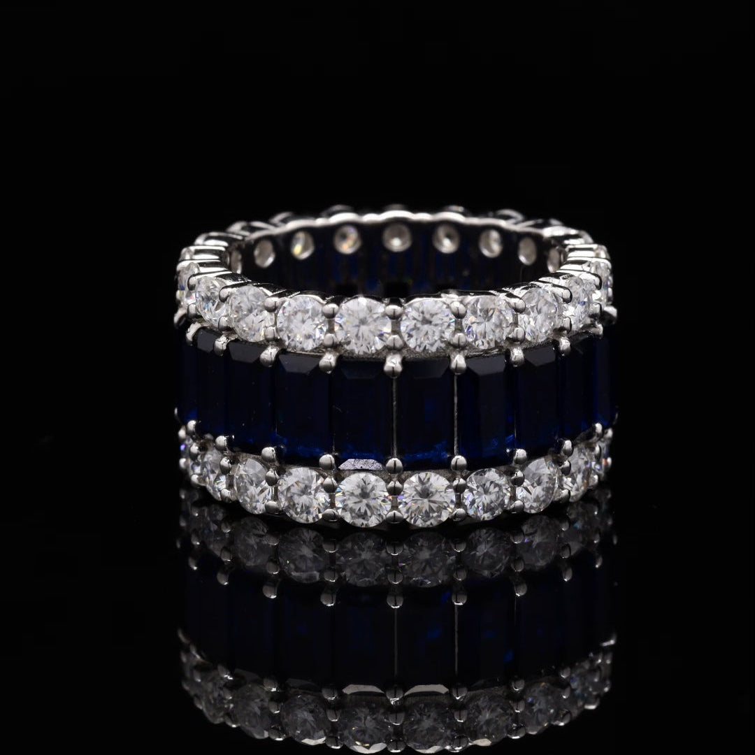 Classic Baguette Eternity Ring Band with Moissanite in Sterling Silver