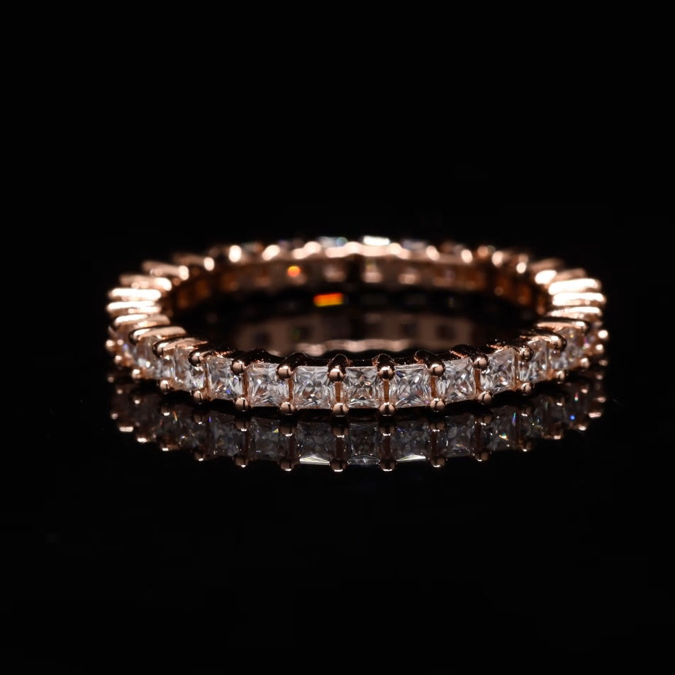 Rose Gold Moissanite Diamond Band Ring in Sterling silver