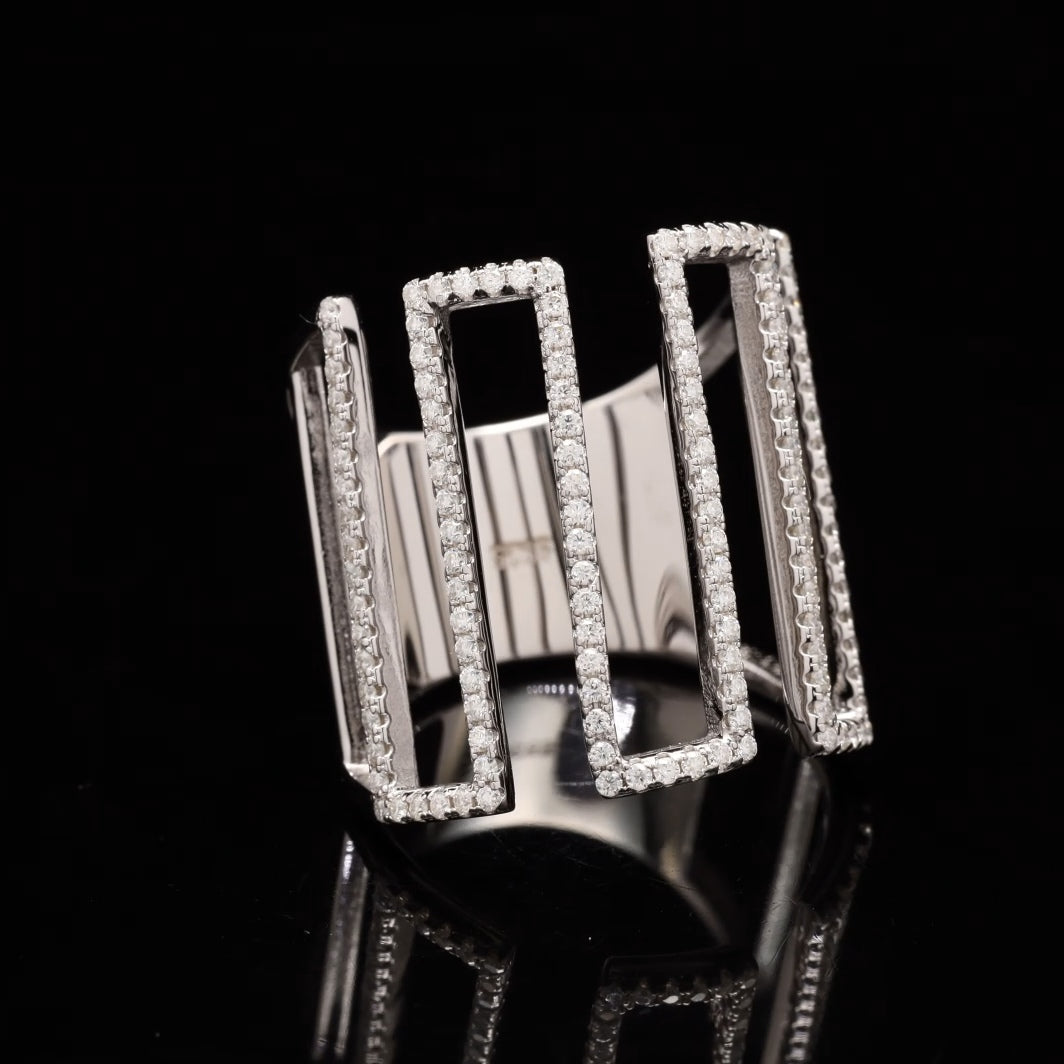 Zig Zag Band Ring with Moissanite in Sterling Silver