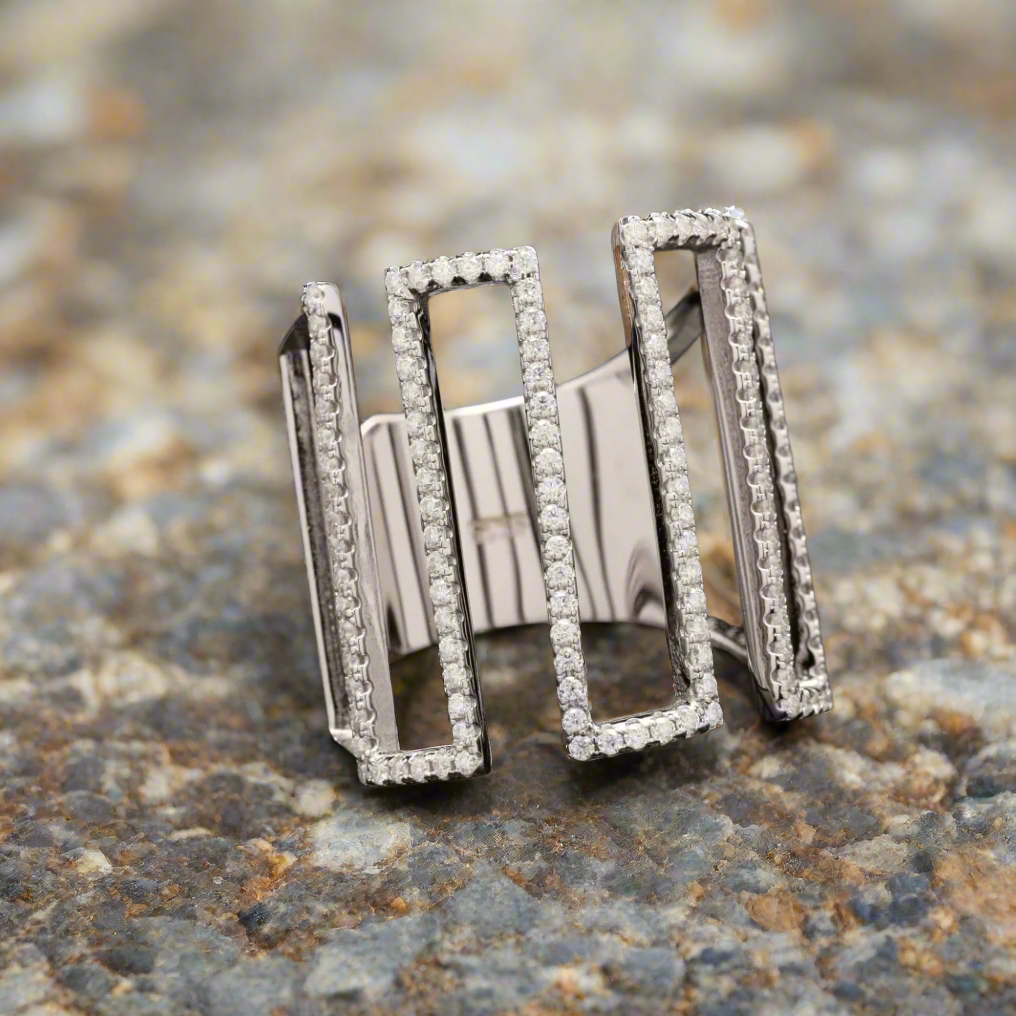 Zig Zag Band Ring with Moissanite in Sterling Silver