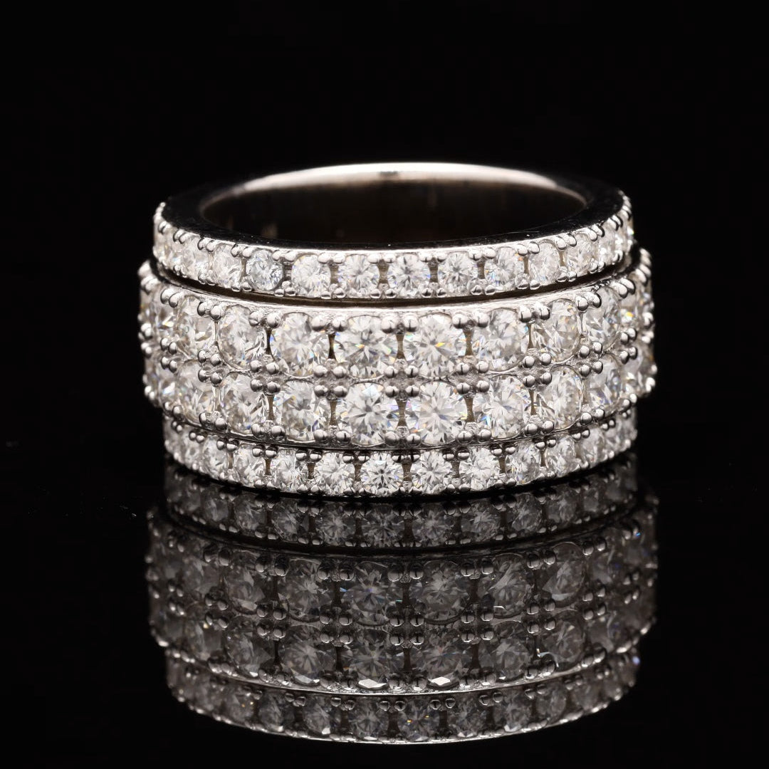 Stress Relief Spinner Ring Band in Sterling Silver with Moissanite in Sterling Silver