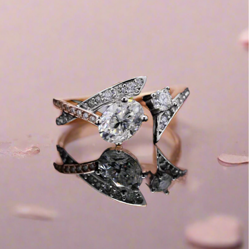 Oval & Round cut Fancy Ring with Moissanite and Sterling Silver