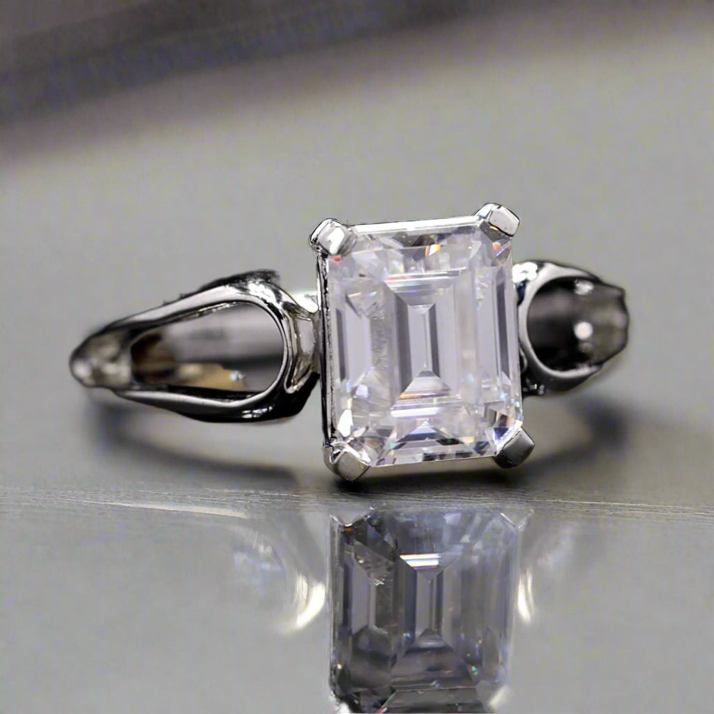 Emerald cut Ring for men in Sterling Silver with Moissanite