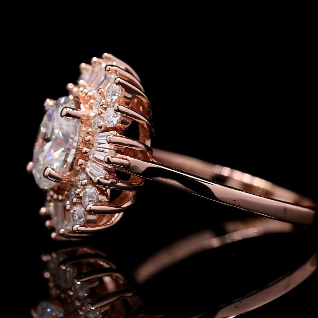 Star Burst Round Moissanite Diamond Ring