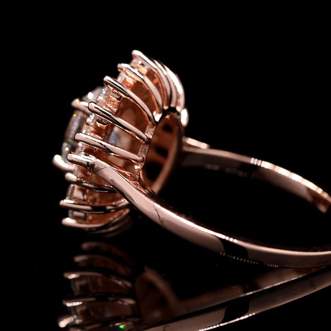 Star Burst Round Moissanite Diamond Ring| 925 silver| Rose Gold
