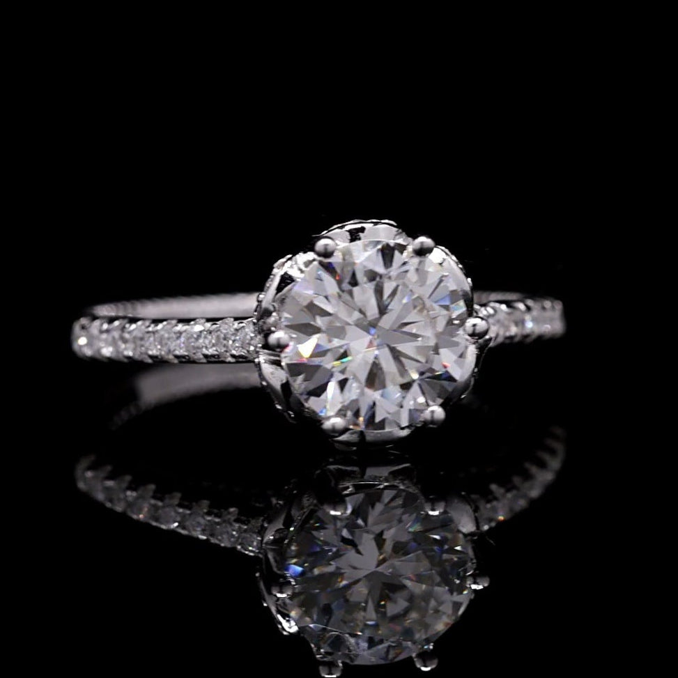 Round Solitaire Enagement Ring in Sterling Silver with Moissanite