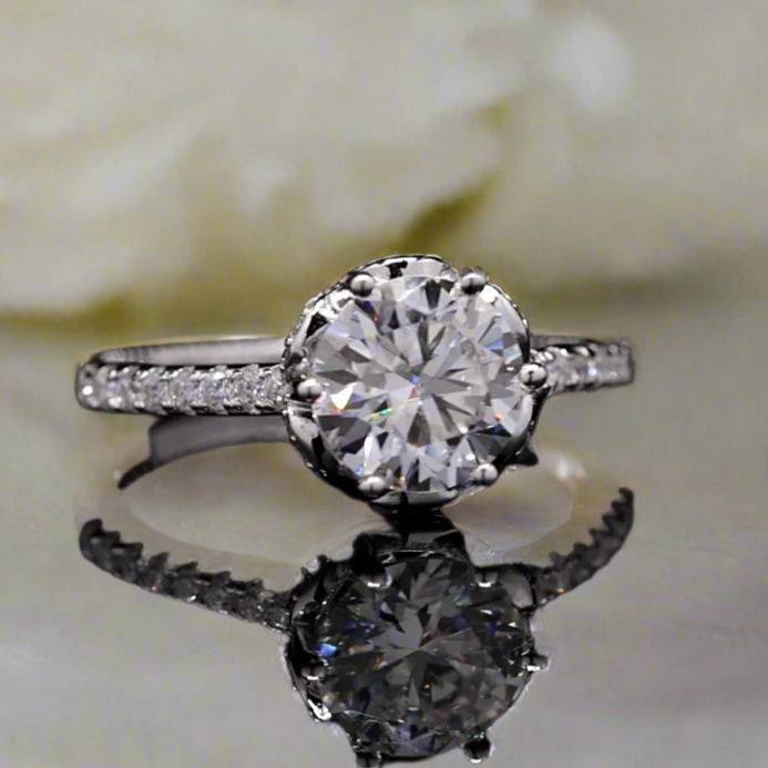 Round Solitaire Enagement Ring in Sterling Silver with Moissanite
