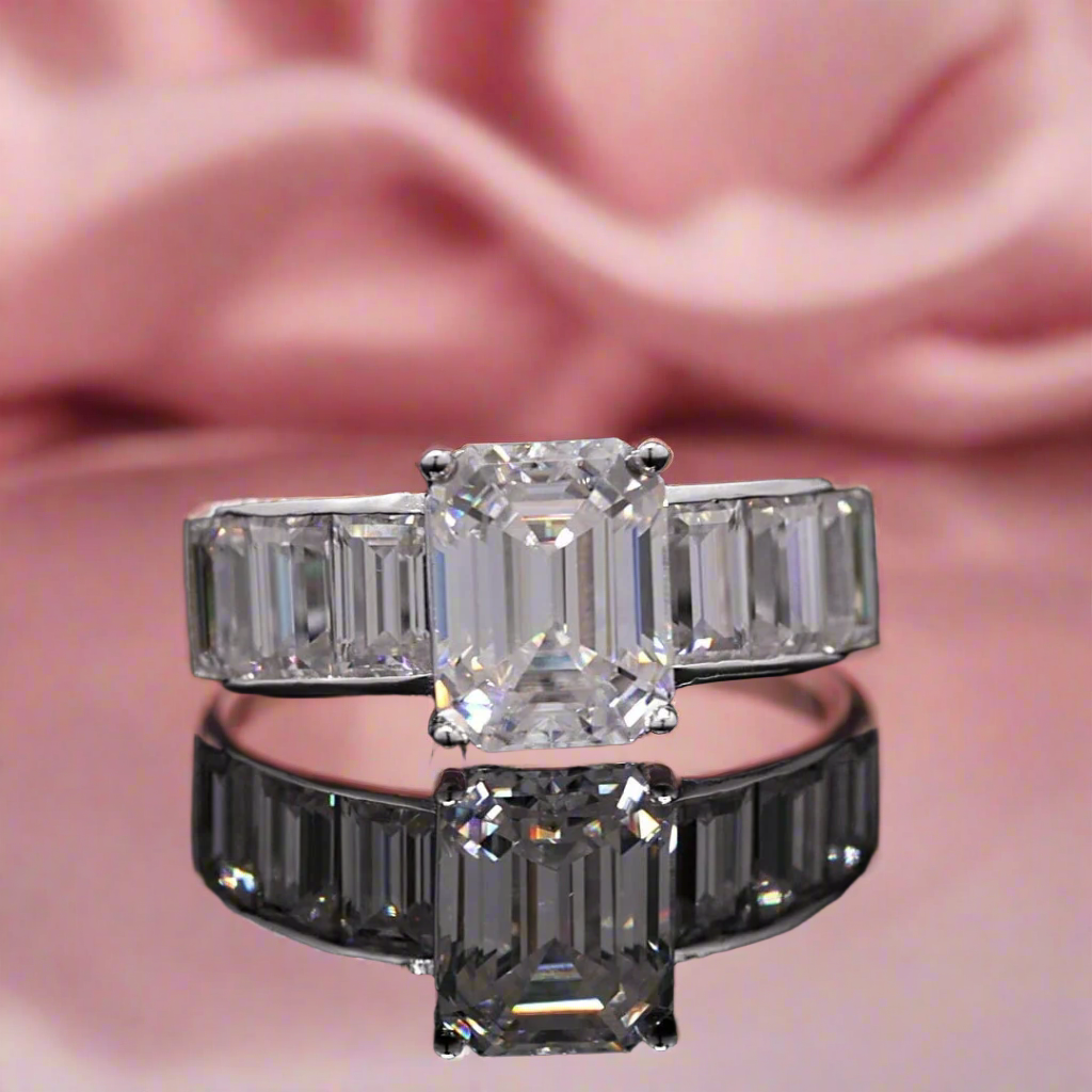 Classic Emerald Cut and step down Baguette Ring