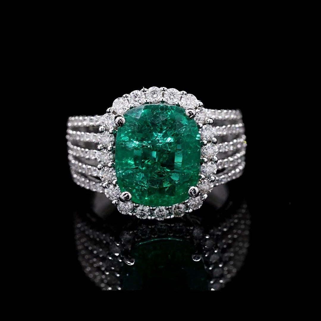 Women Lab Grown Emerald with Moissanite Ring