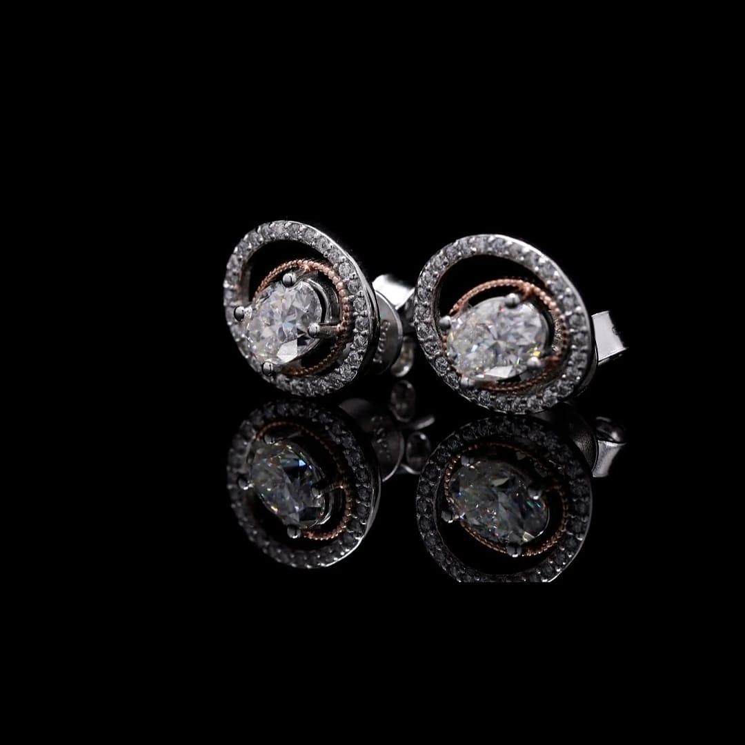 Oval Halo Solitaire Sterling Silver Moissanite Studs Earrings