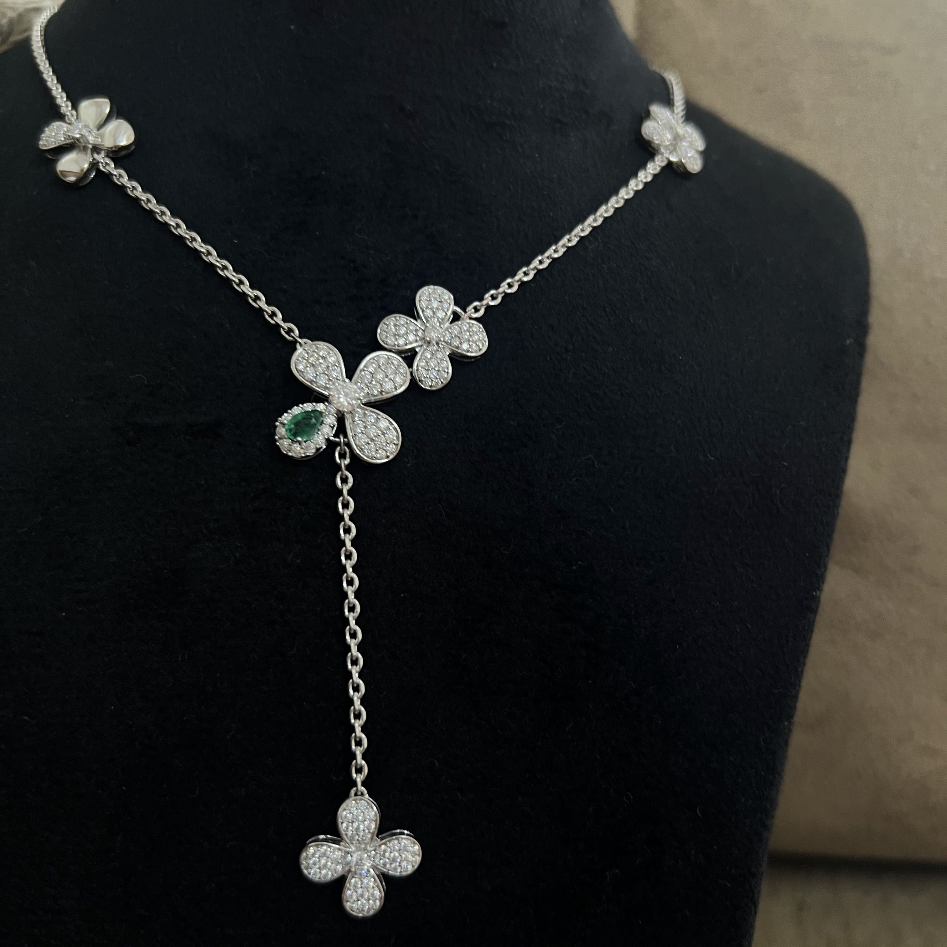Lab Grown Emerald With Moissanite Floral Pendant in Silver