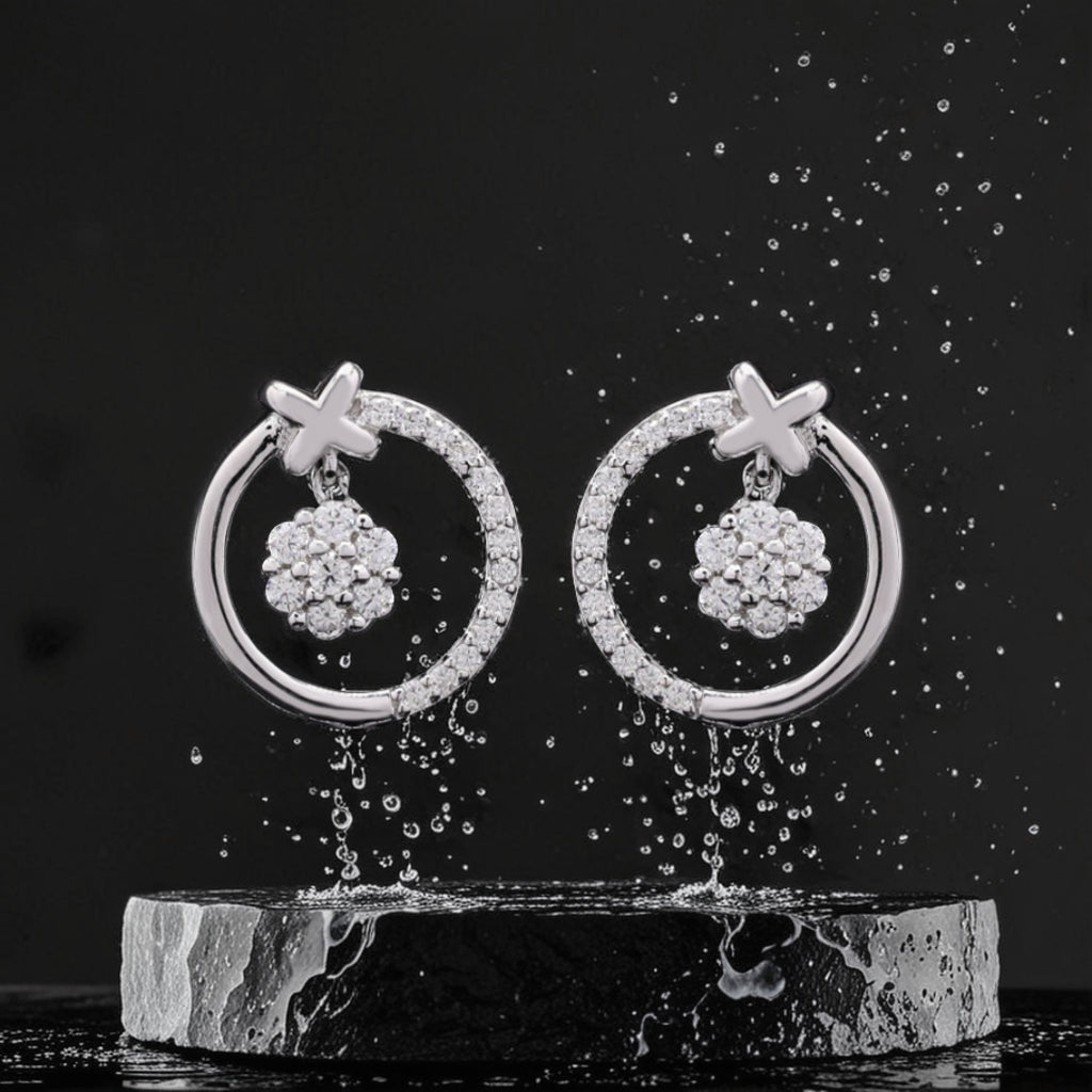 Floral Halo Drops Moissanite in 925 silver Studs Earring
