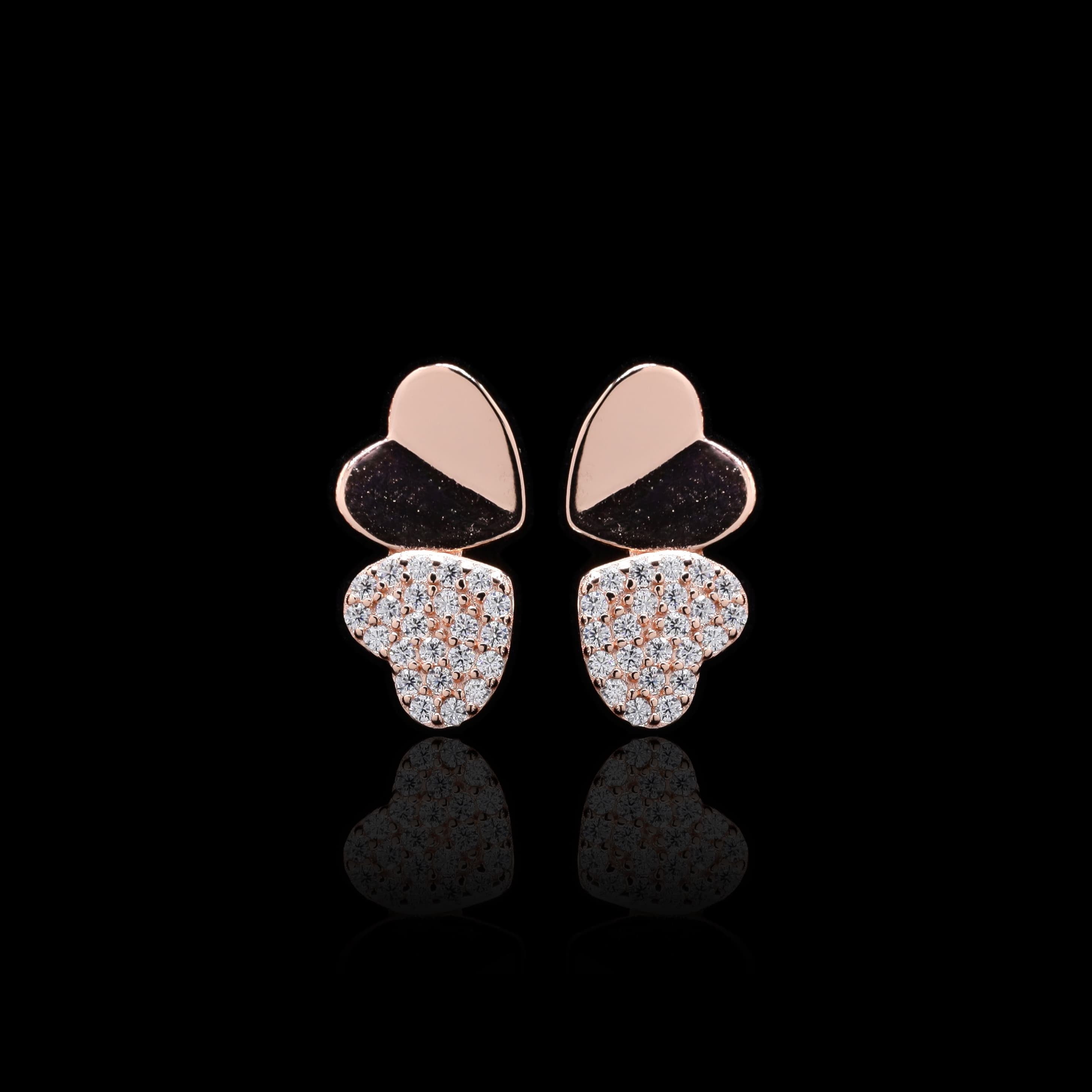 925 Sterling Silver Rose Gold-Plated Hearts Shaped Stud Earrings