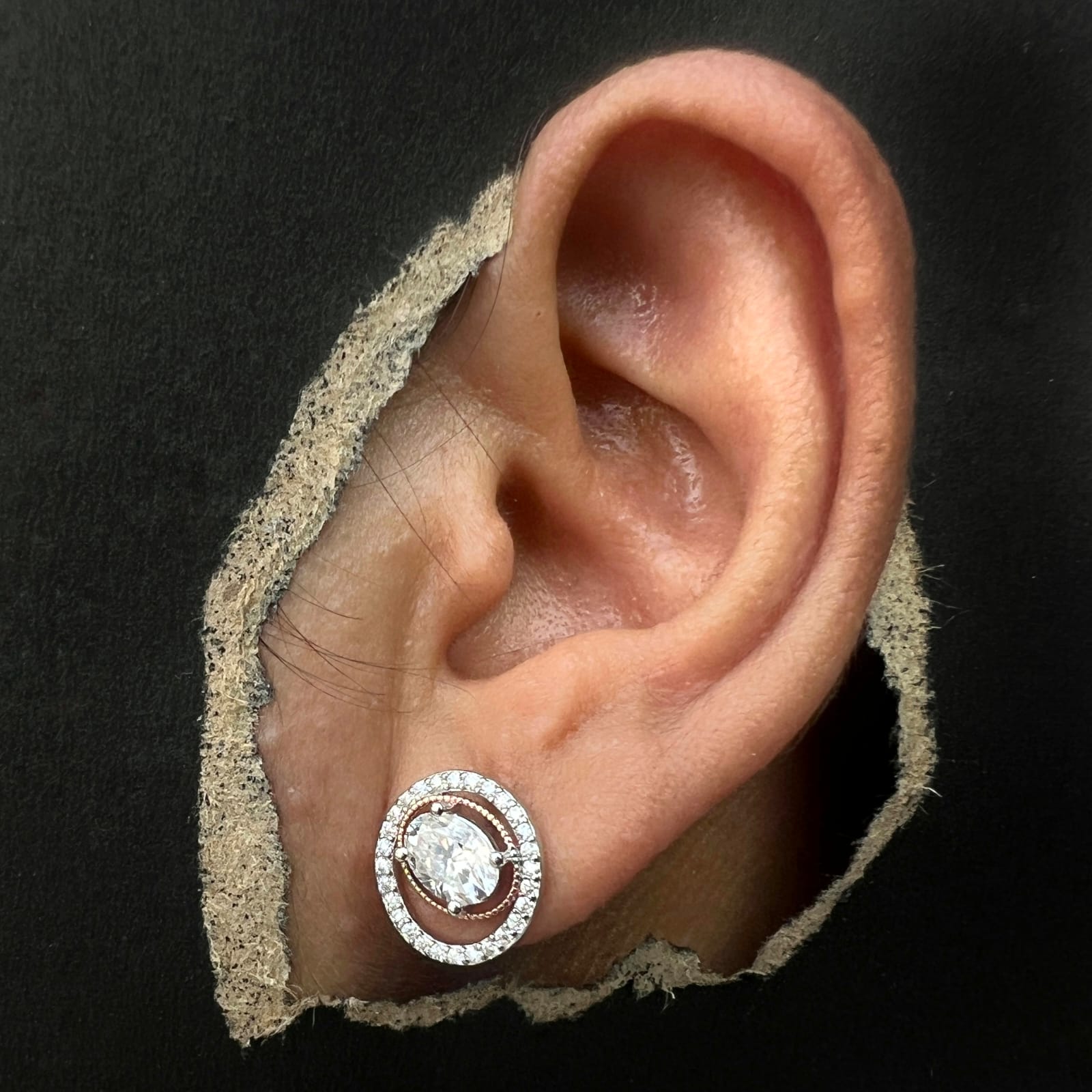 Oval Halo Solitaire Sterling Silver Moissanite Studs Earrings