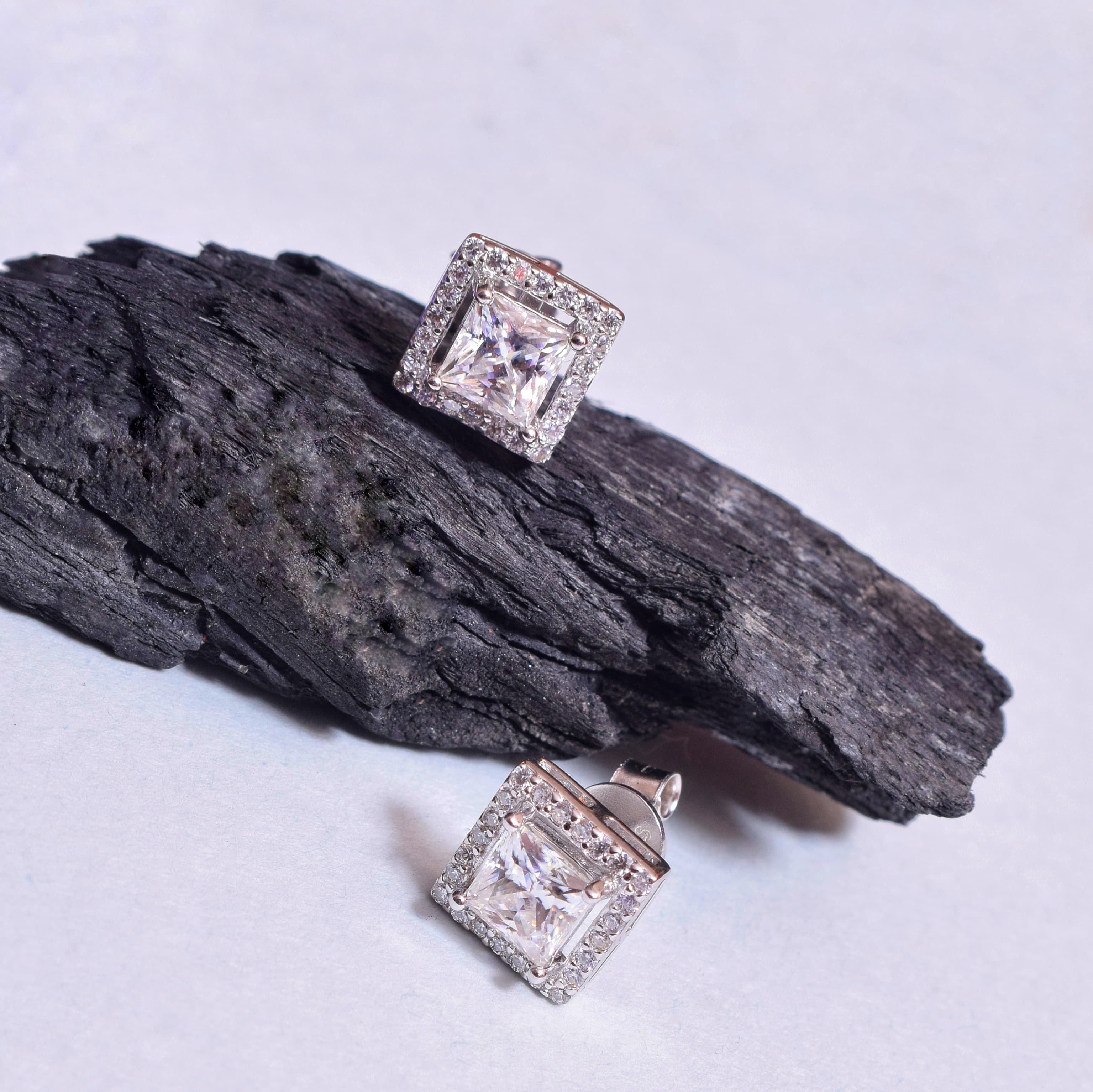 Timeless Square Brilliance Sterling Silver Moissanite Studs