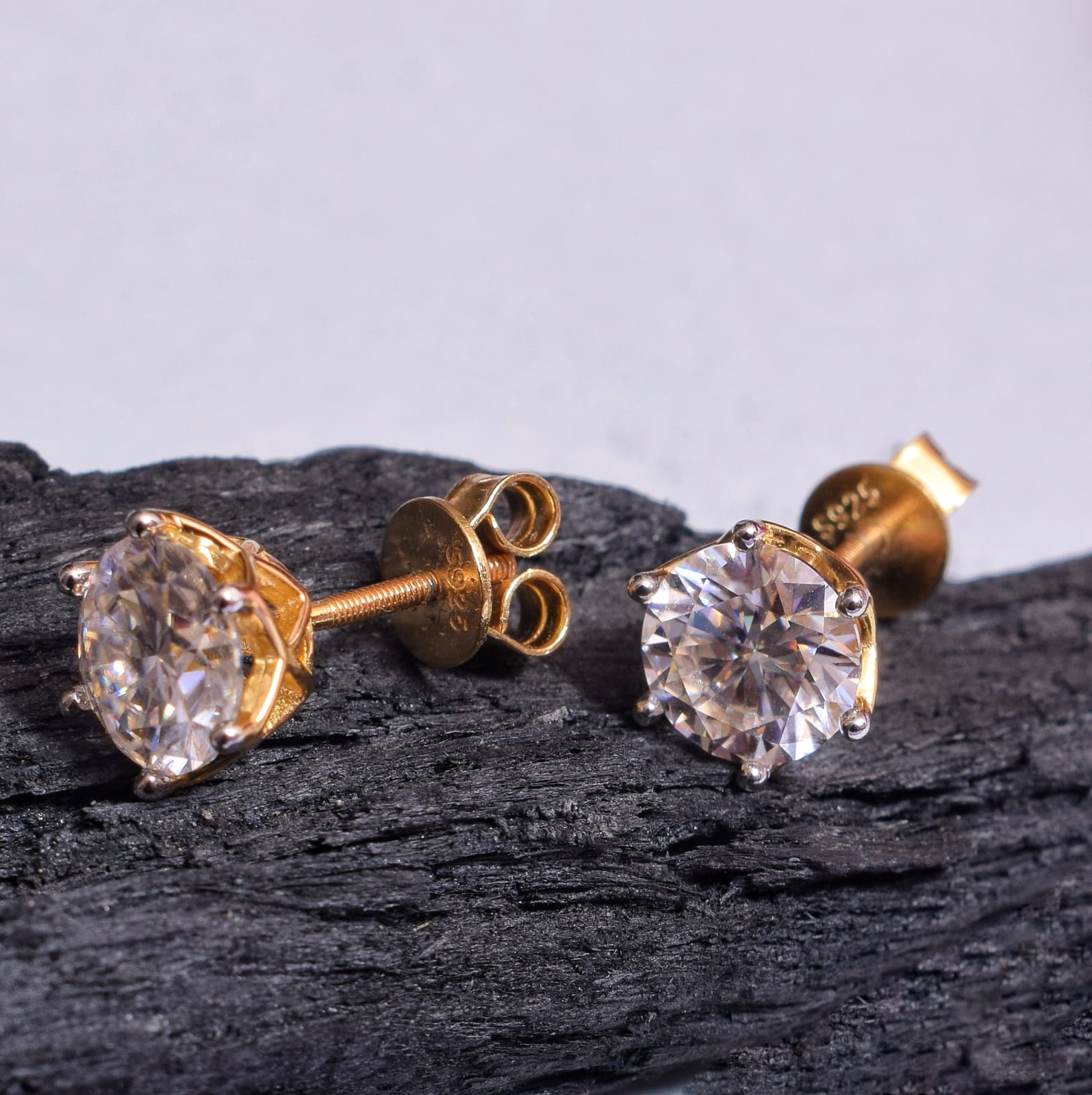 Stellar Spark Round Studs in Moissanite with Sterling silver, 4 Carat