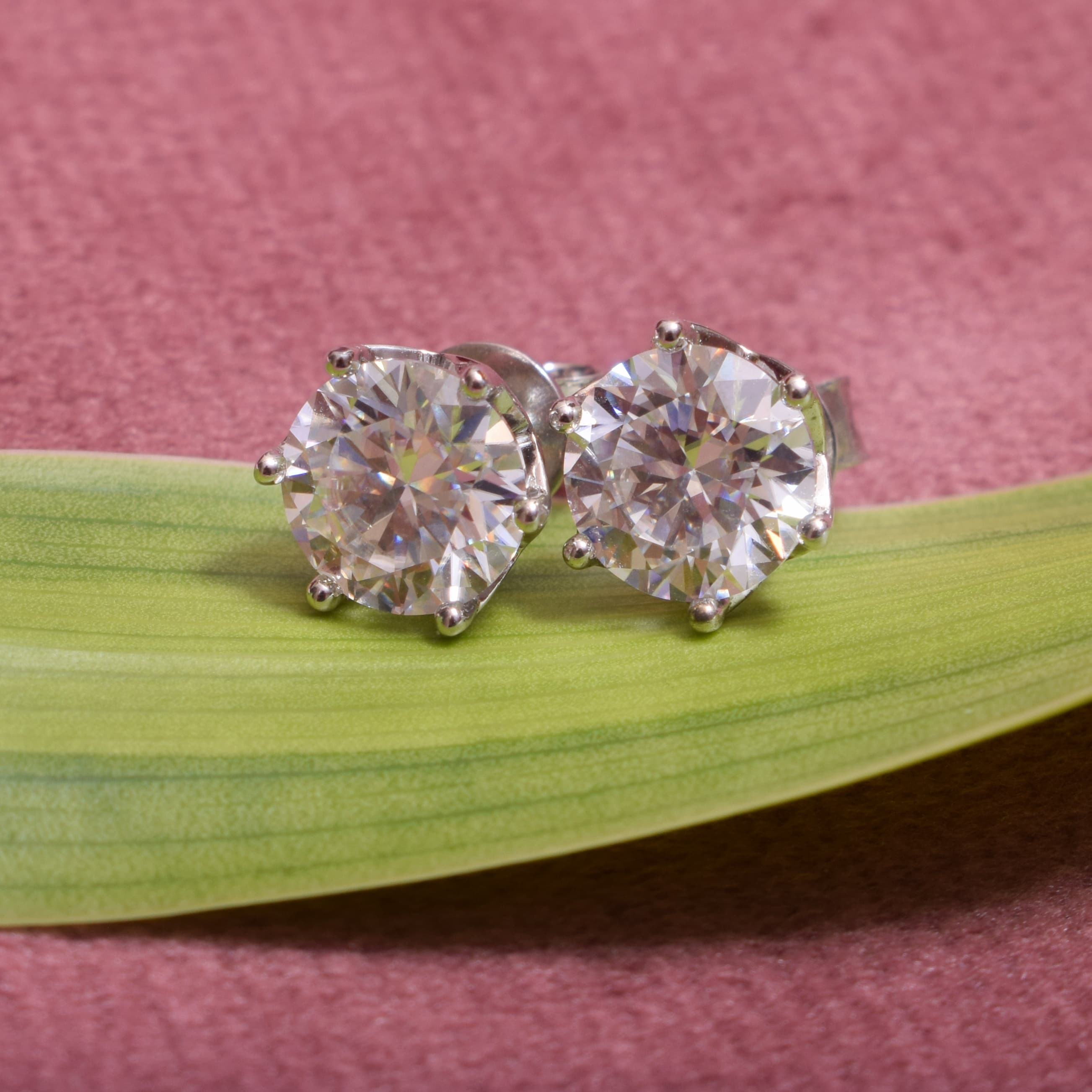 Stellar Spark Round Studs in Moissanite with Sterling silver, 4 Carat