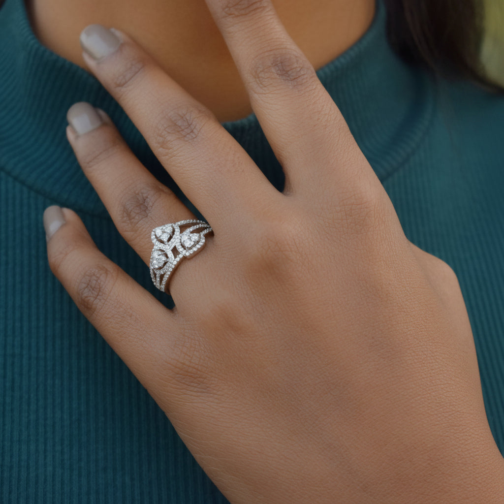 3 Stone Moissanite Heart Ring in Sterling Silver