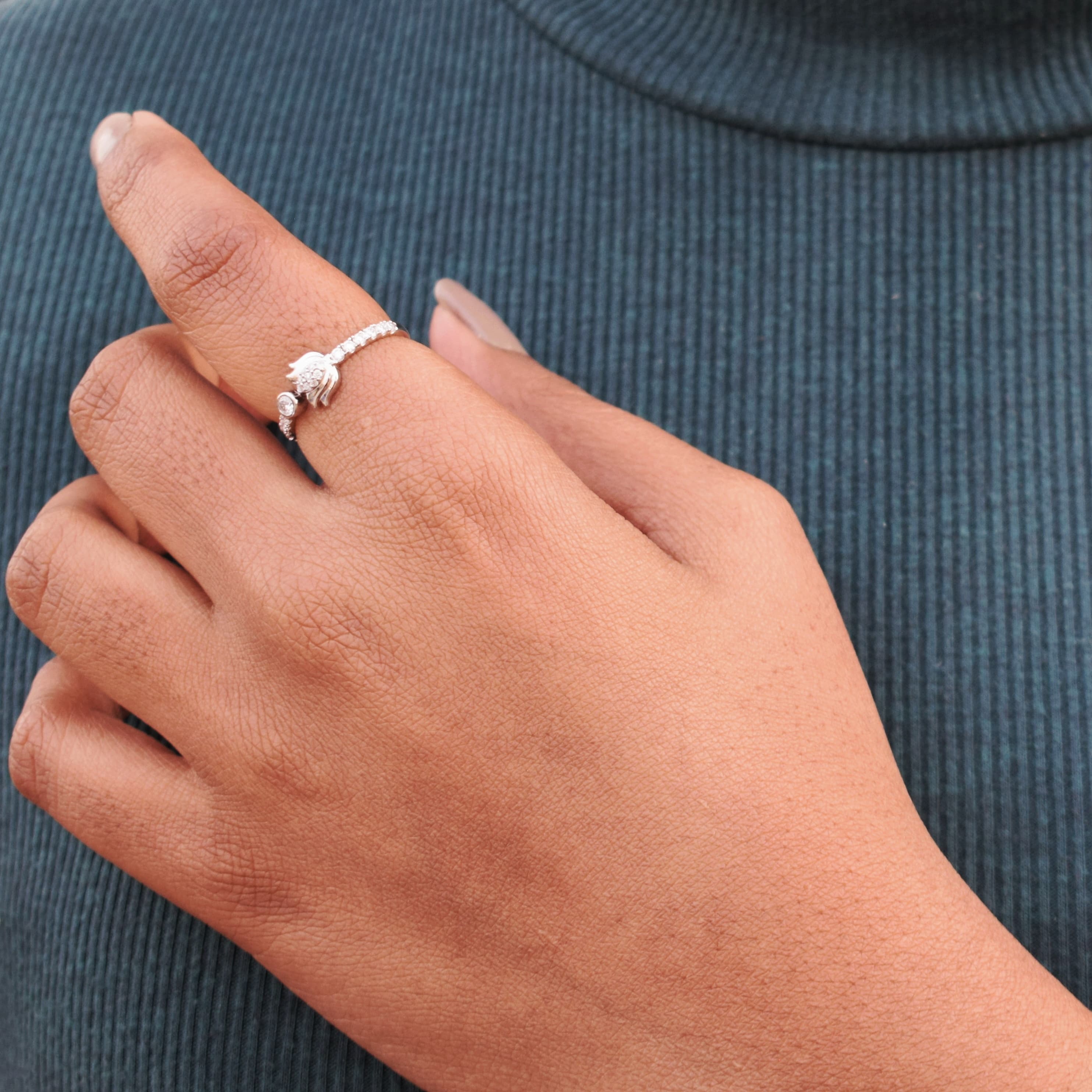 Sterling silver Lotus ring with Moissanite Diamond