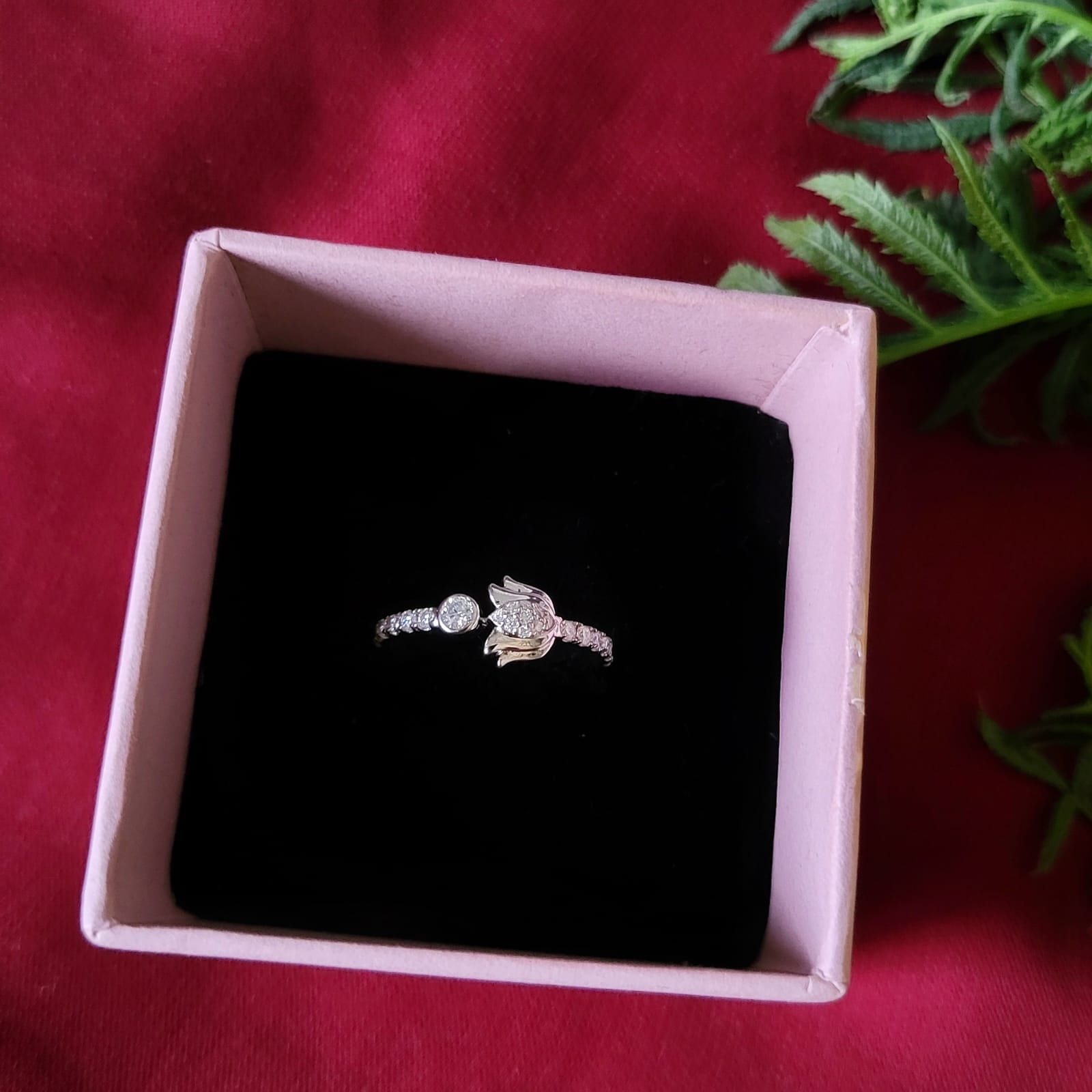 Sterling silver Lotus ring with Moissanite Diamond