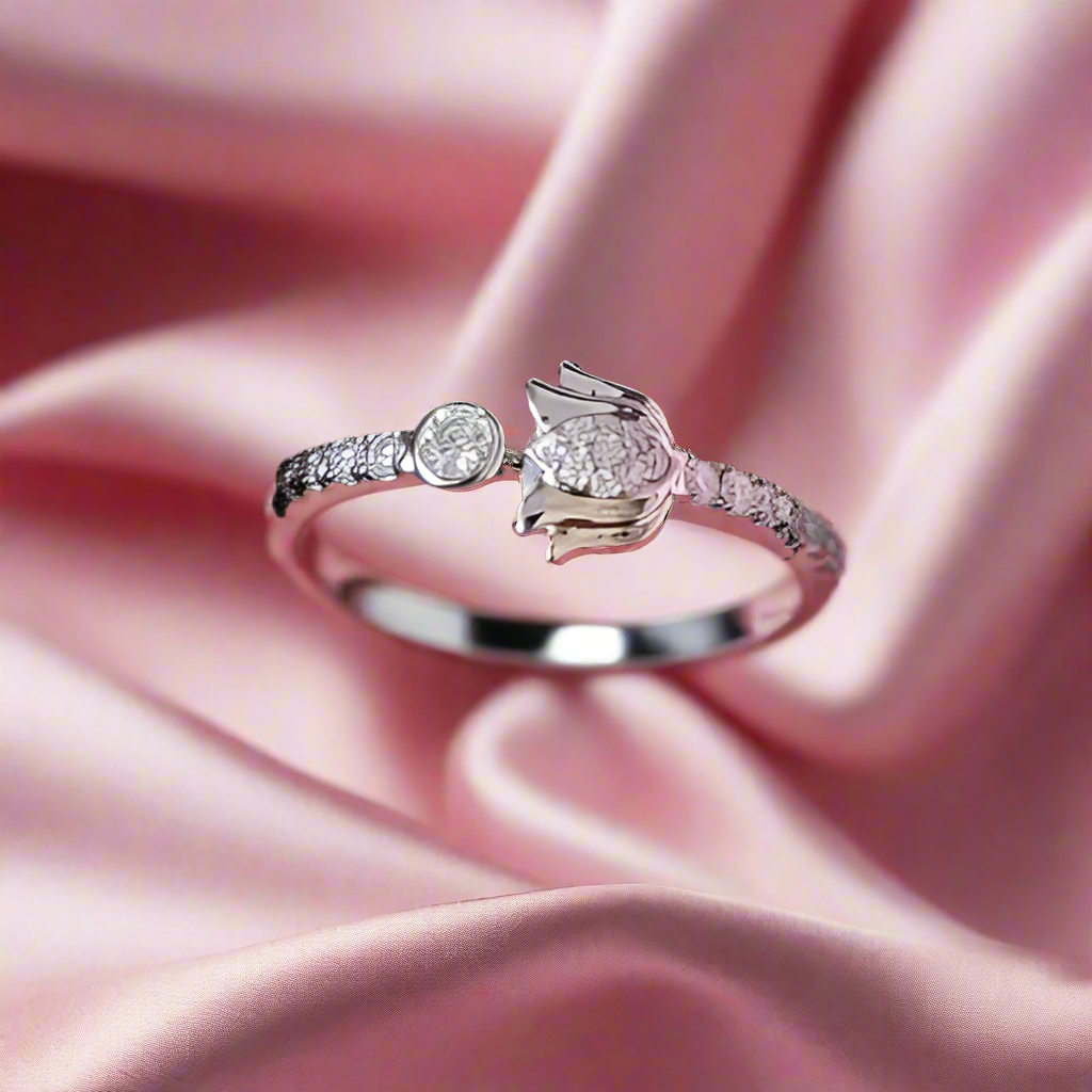 Sterling silver Lotus ring with Moissanite Diamond