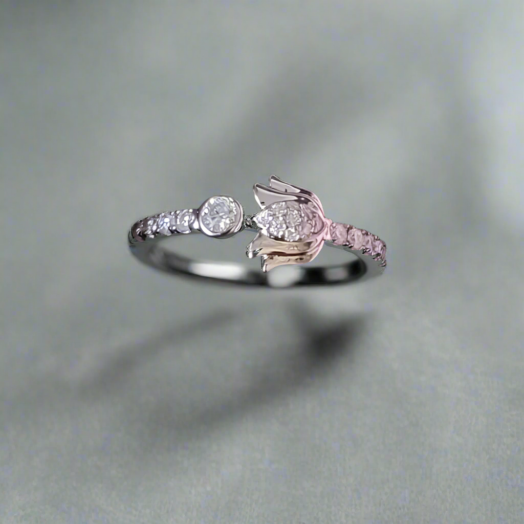 Sterling silver Lotus ring with Moissanite Diamond