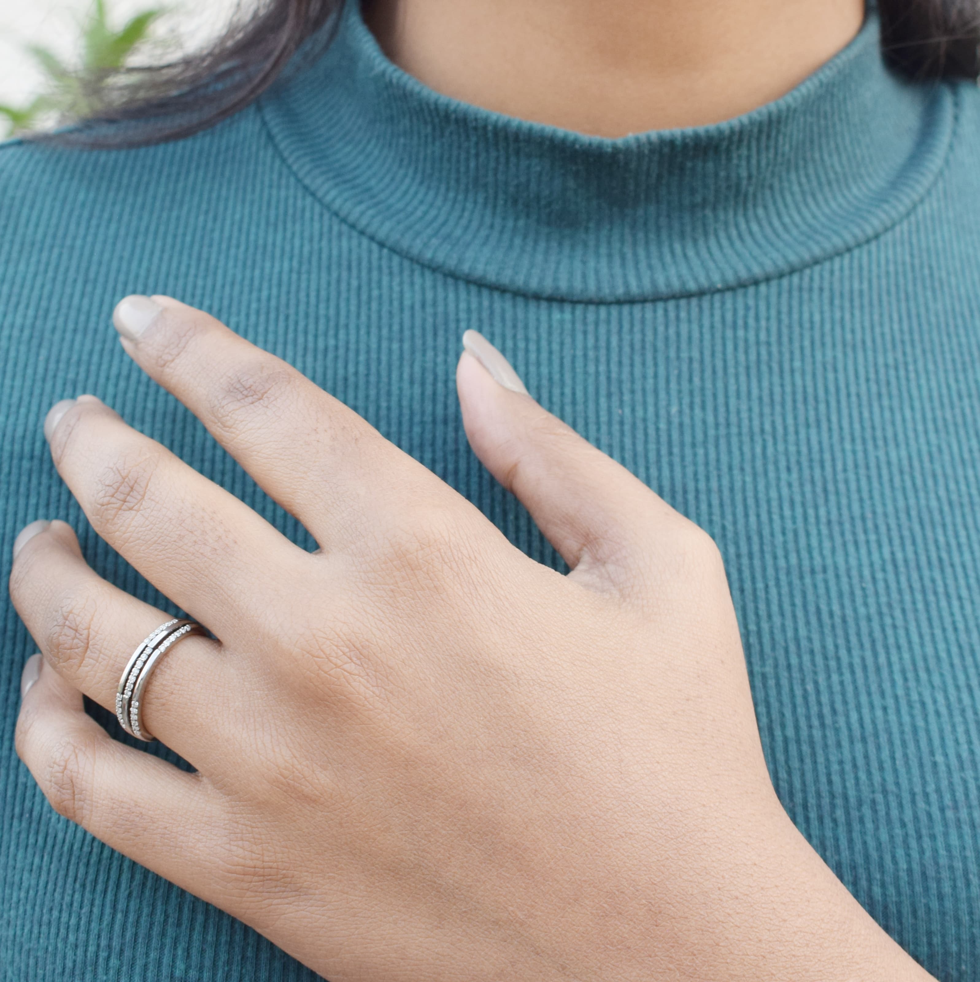 Sterling Silver 3 stack Moissanite Ring
