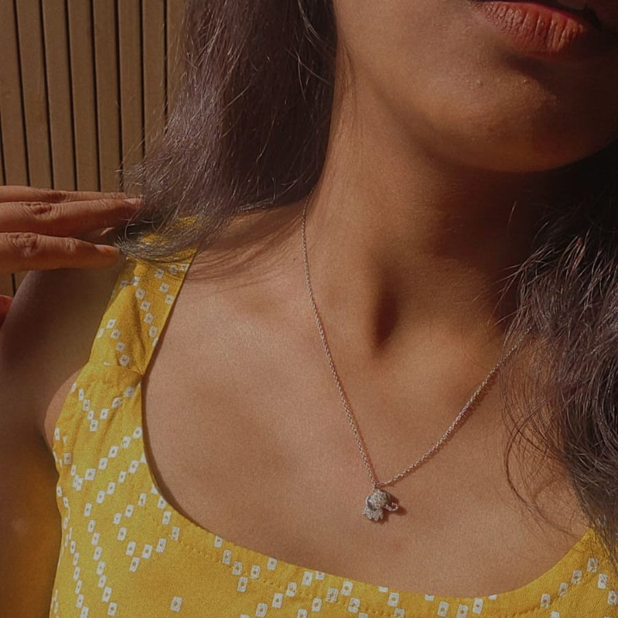 Sterling silver Elephant pendant with Moissanite Diamond