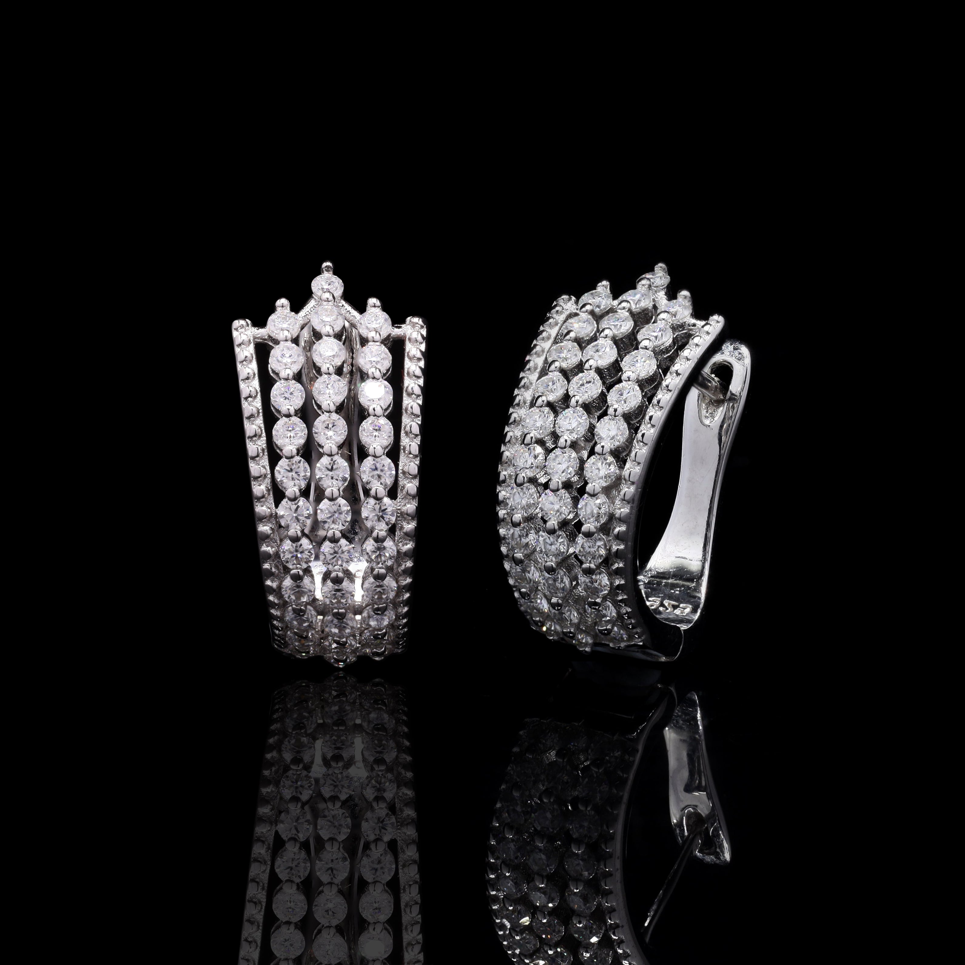 Moissanite Sparkling Sterling Silver Elegance Hoop Earrings