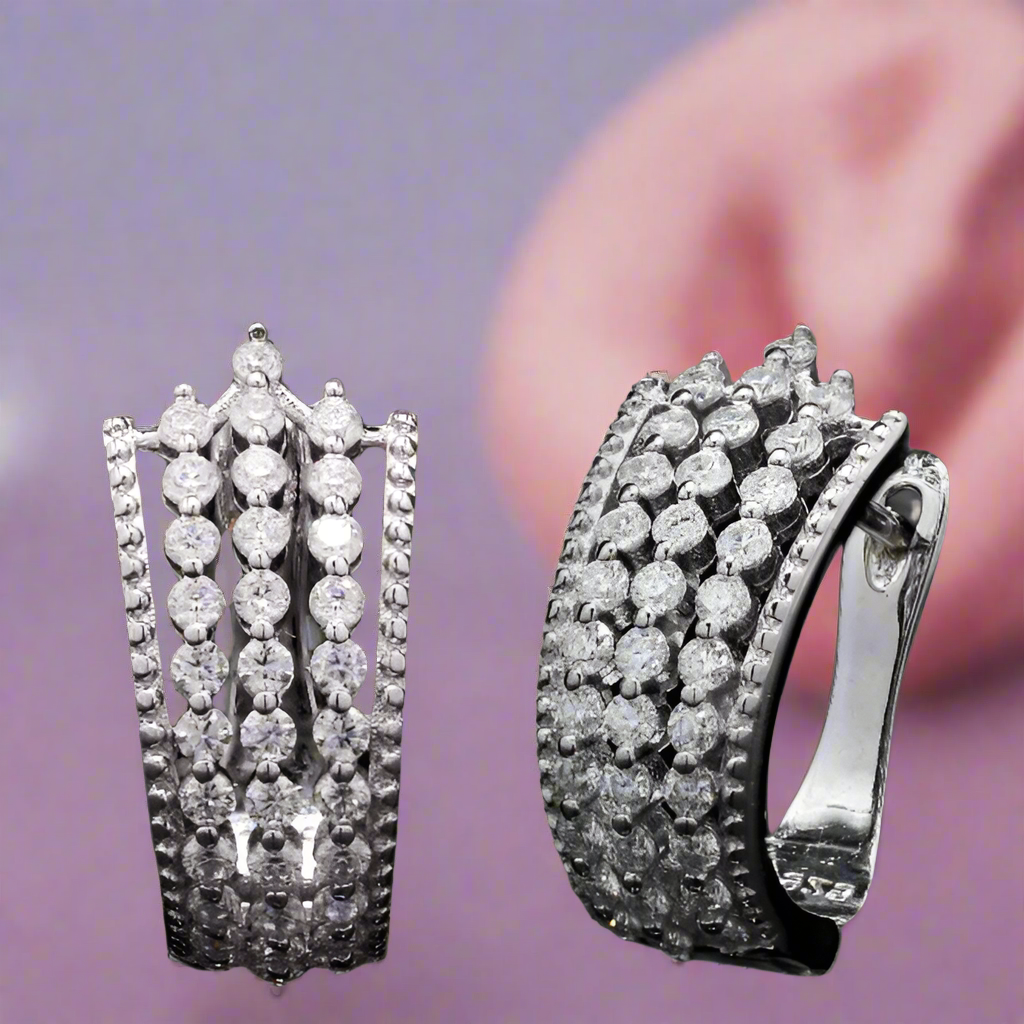 Moissanite Sparkling Sterling Silver Elegance Hoop Earrings