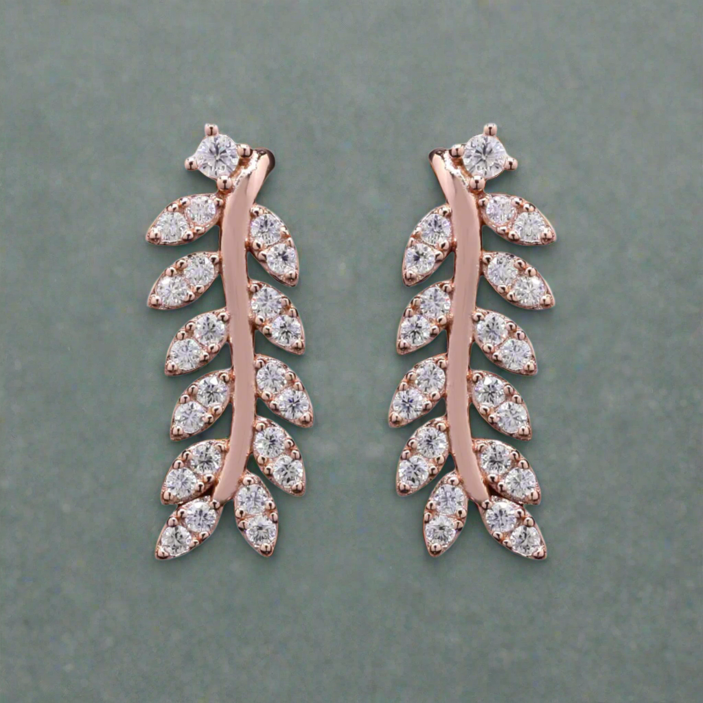 Leaf Earring in Rose-Gold with moissanite and Sterling Silver
