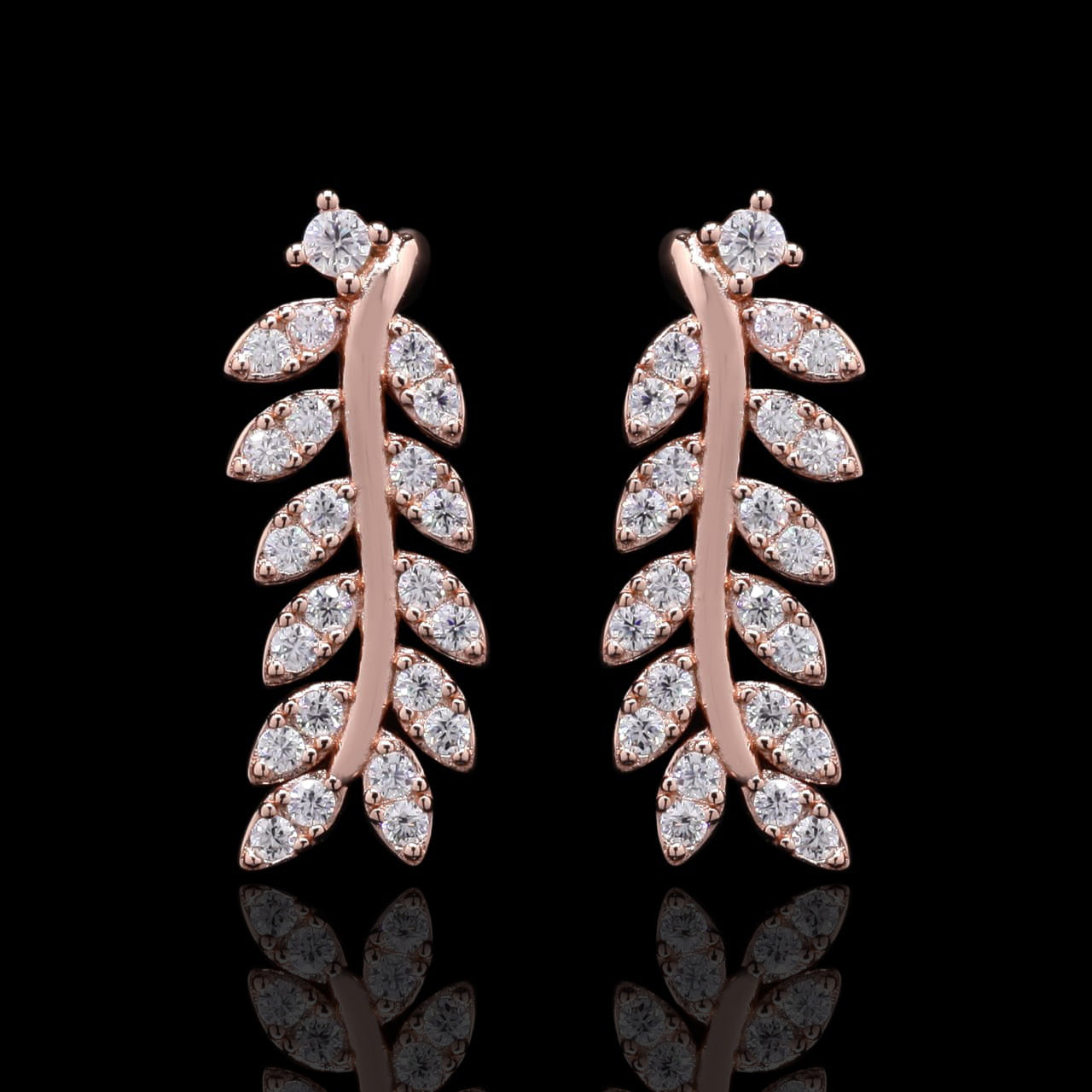 Leaf Earring in Rose-Gold with moissanite and Sterling Silver