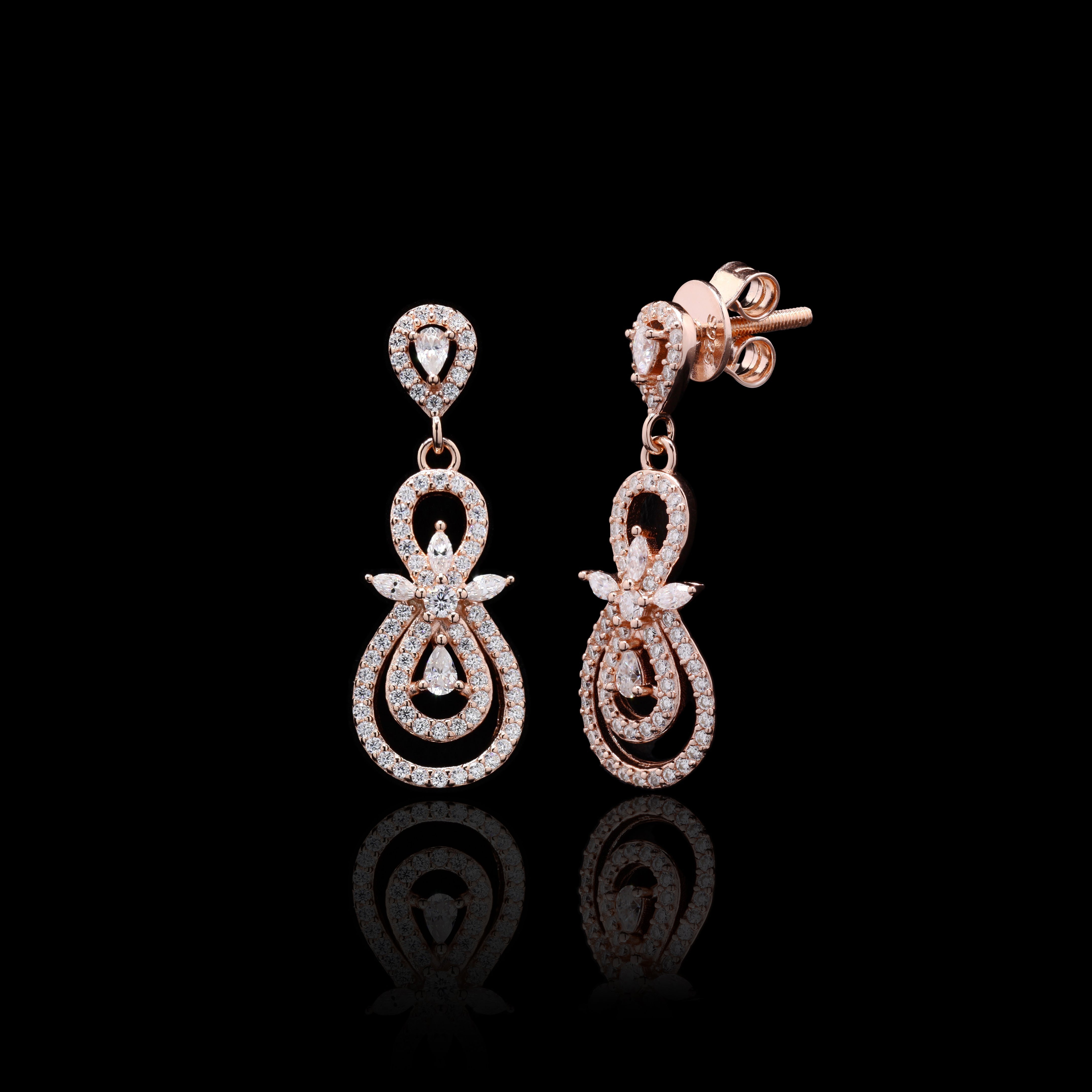 Sterling Silver Rose Gold Moissanite Drop Earrings