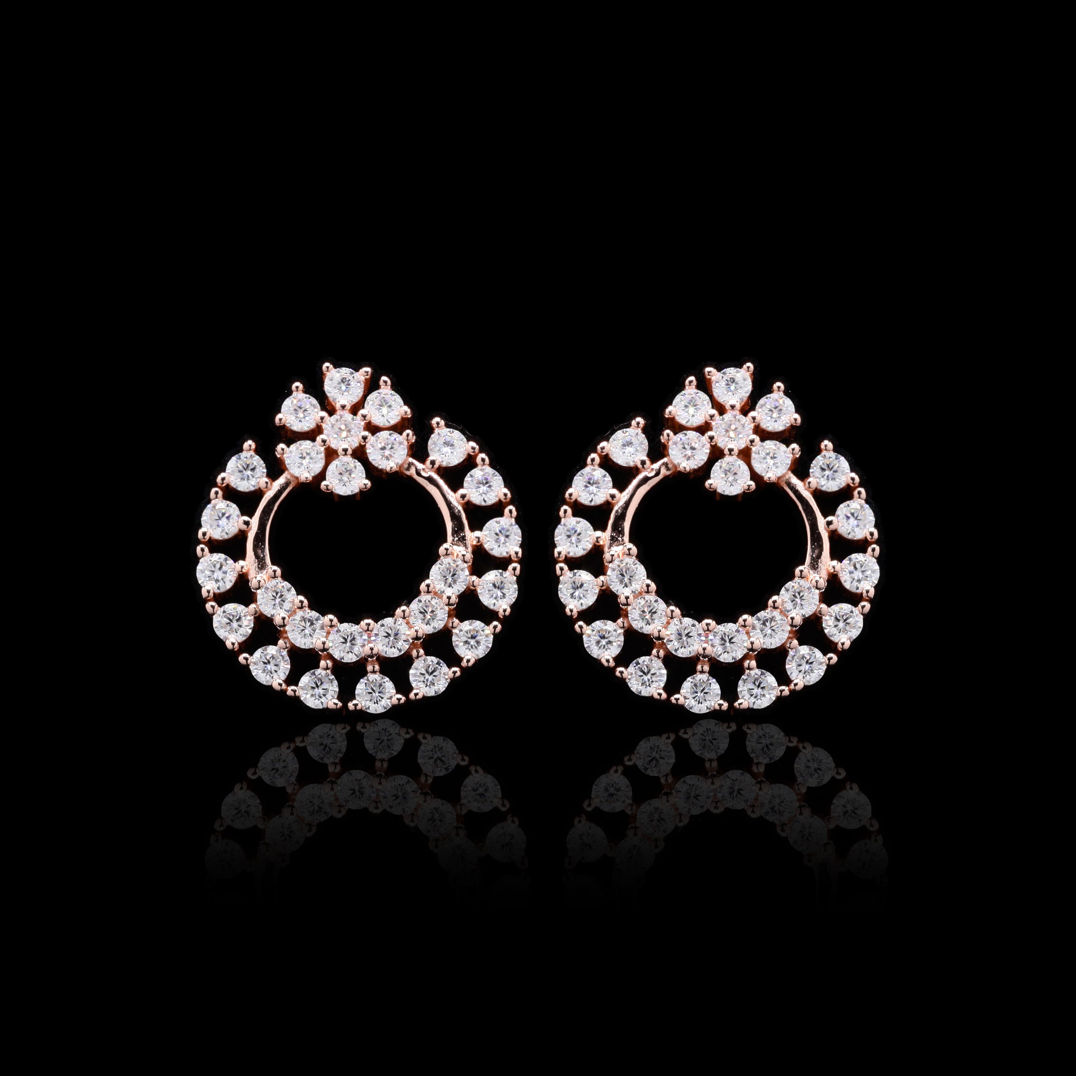 Twilight Shine Round Moissanite Stud Earrings in 925 Silver