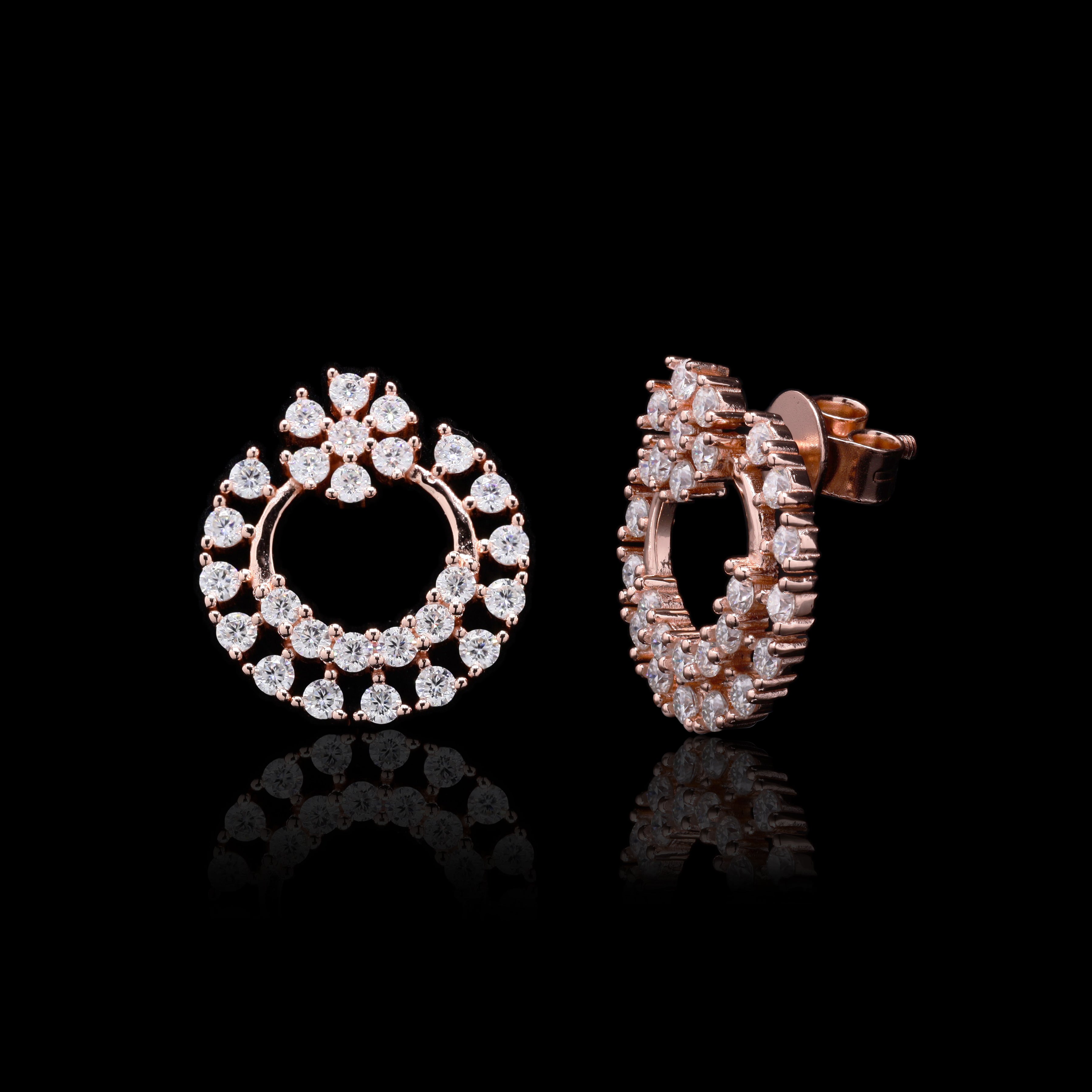 Twilight Shine Round Moissanite Stud Earrings in 925 Silver