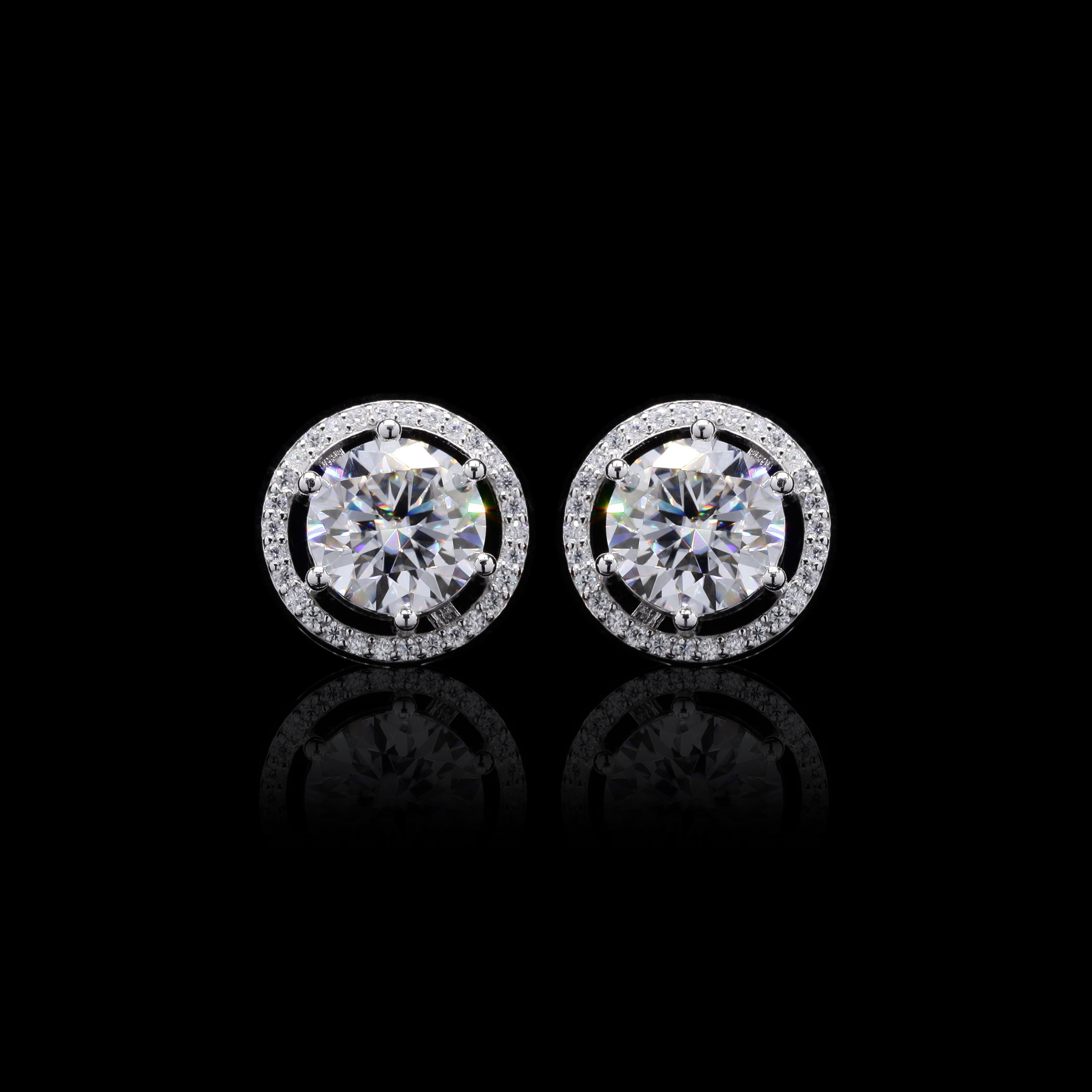 Round Brilliant Moissanite Silver Studs for daily wear