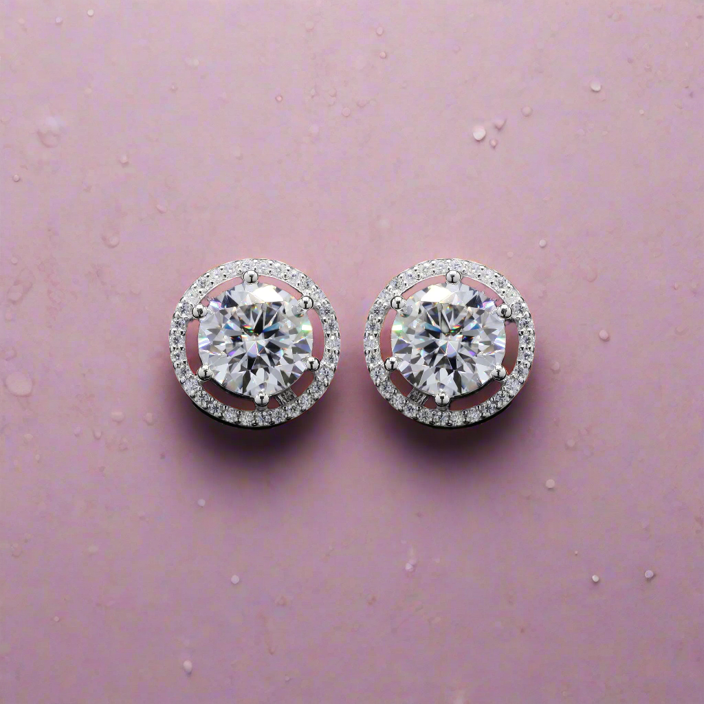Round Brilliant Moissanite Silver Studs for daily wear