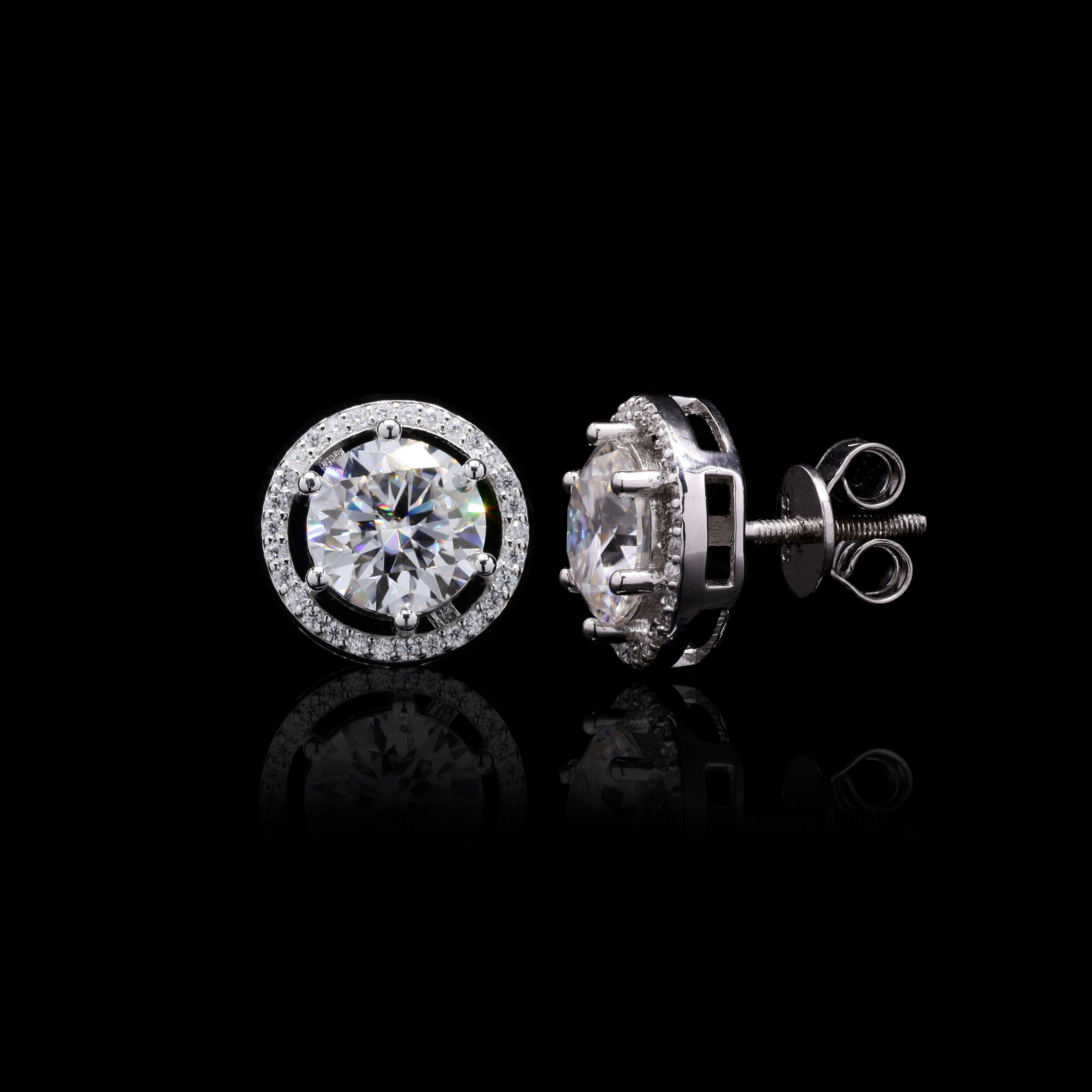 Round Brilliant Moissanite Silver Studs
