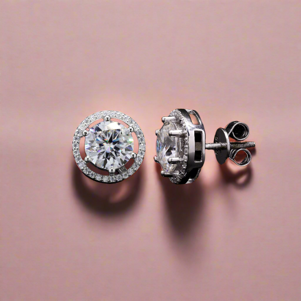 Round Brilliant Moissanite Silver Studs for daily wear