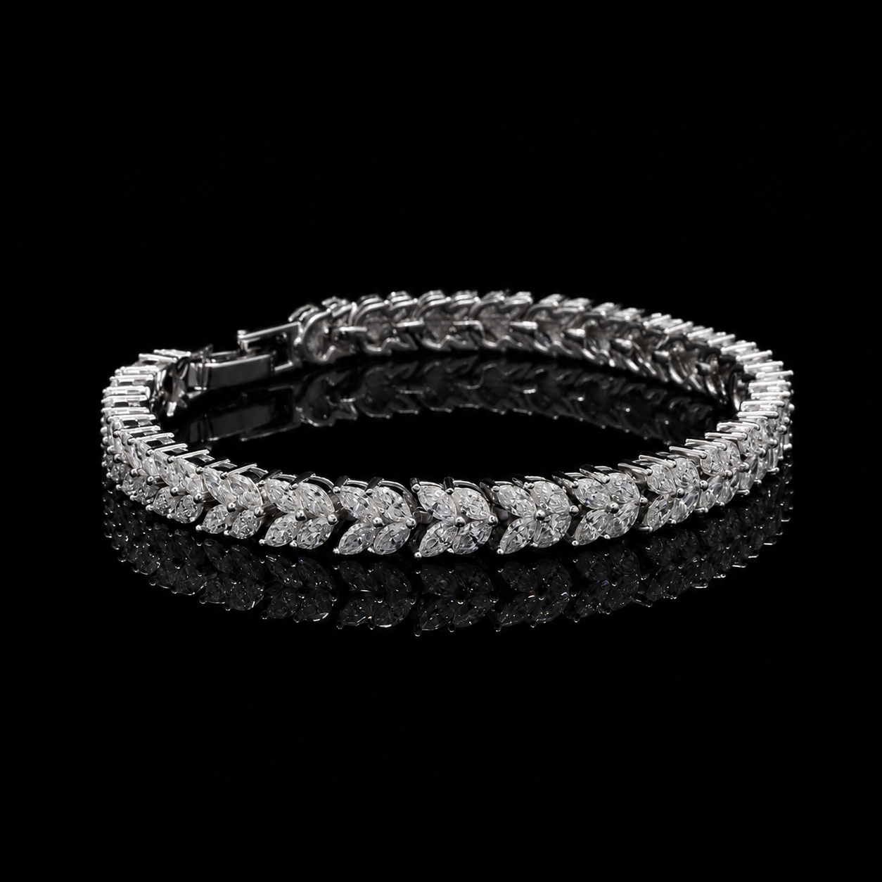 Evora Vine Moissanite Tennis Bracelet in 925 Sterling Silver, Marquise Cut