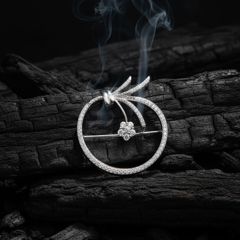 Elegant Apple Design Moissanite Brooch Pin for Men’s Suit or Kurta