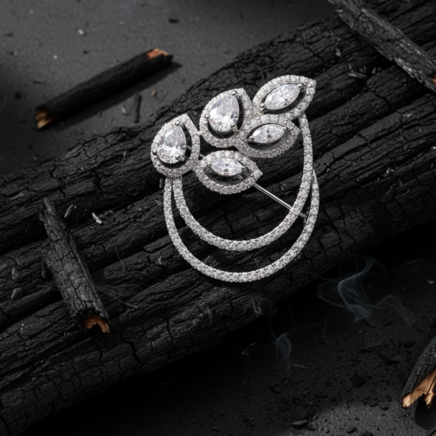 Moissanite Pear & Marquise Shape Designer Brooch for Men