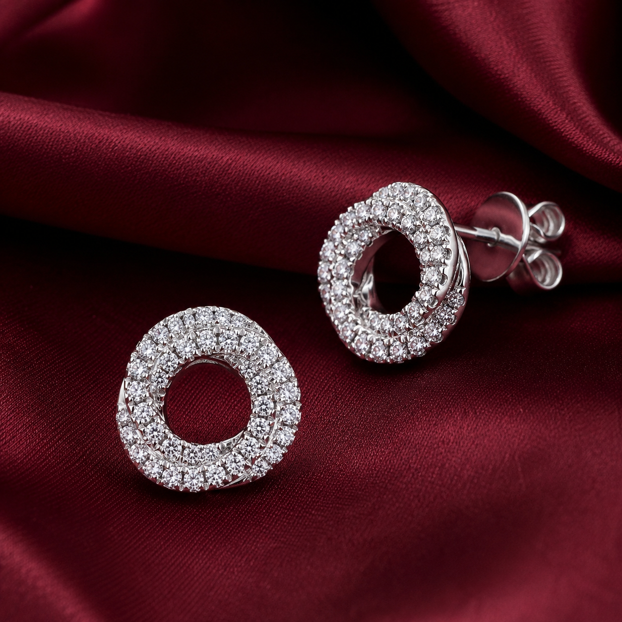 Twisted Round Sterling SIlver Studs in Moissanite