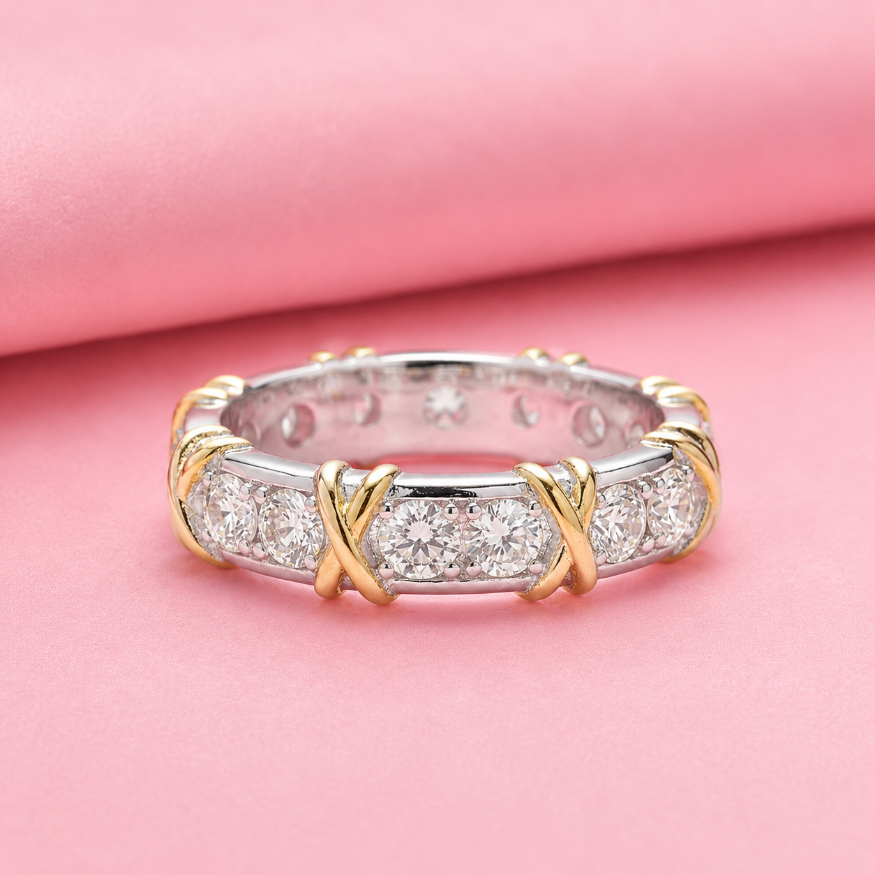 Gold Plated Classic Band Ring with Moissanite in Sterling Silver